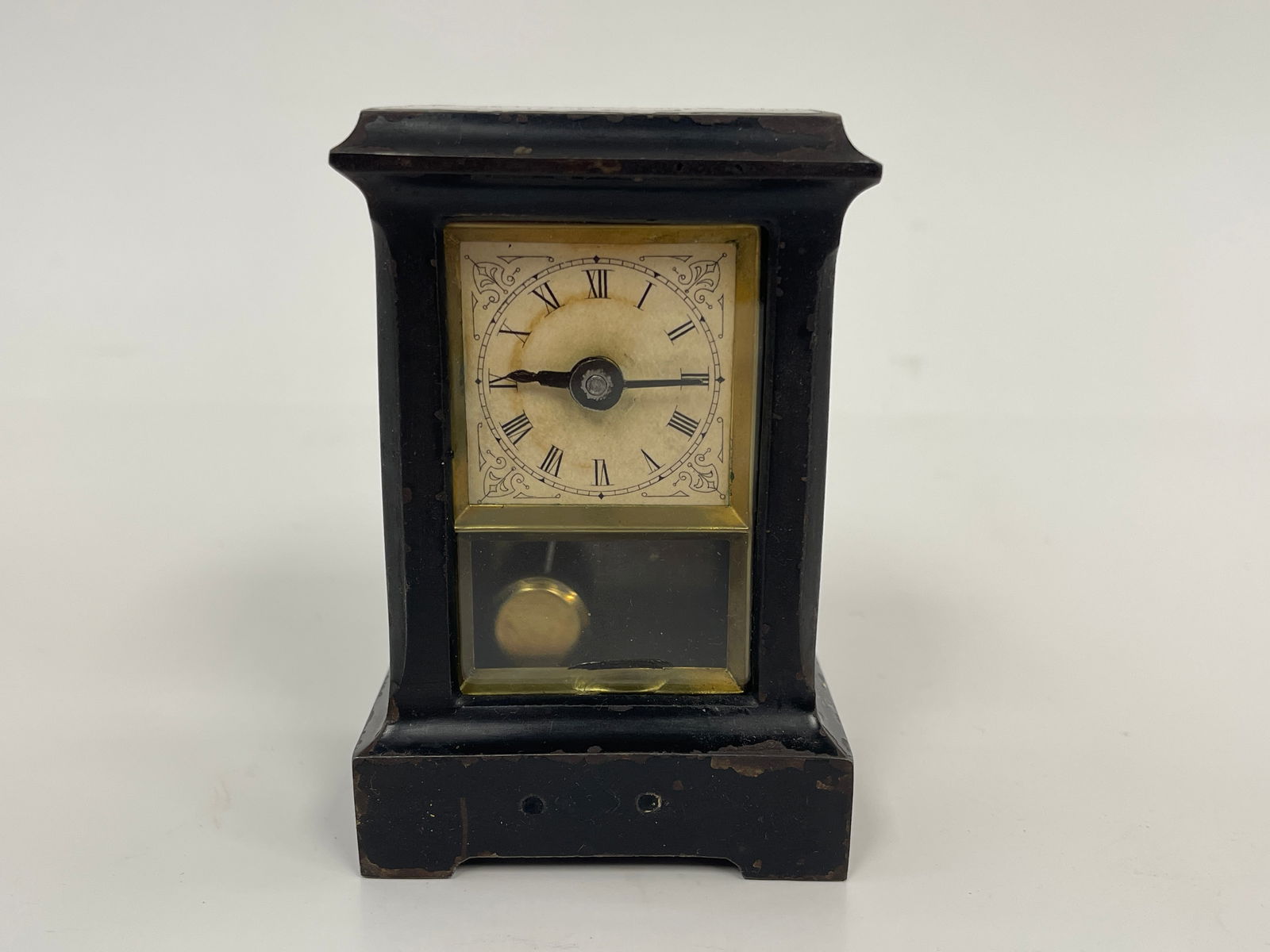 MINIATURE IRON PENDULUM CLOCK WORKING AT TIME OF LISTING (1 of 5)