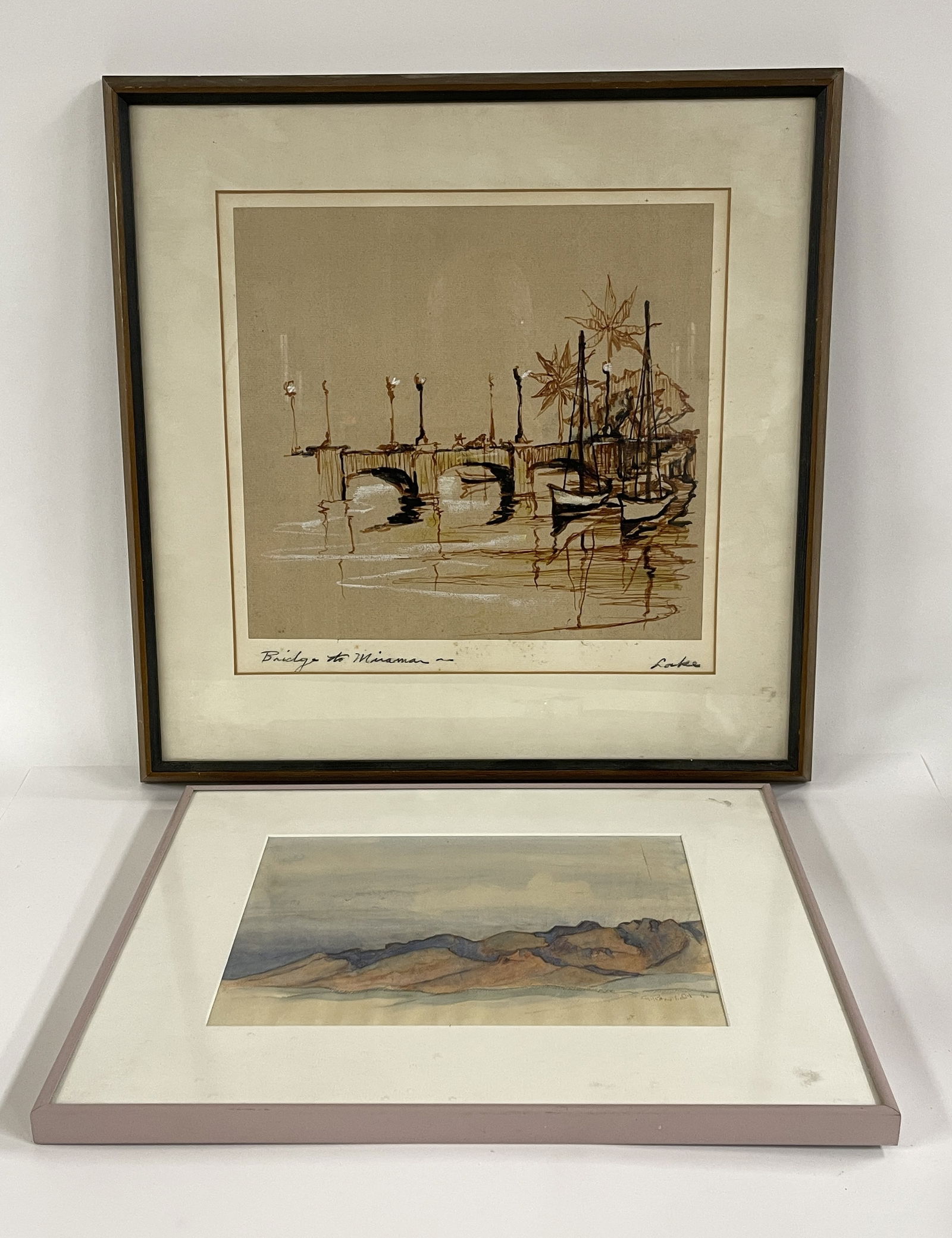 TWO HAND PAINTED LITHOGRAPHS SIGNED LAKE, THE OTHER G. RONSTADT '92: TWO HAND PAINTED LITHOGRAPHS SIGNED LAKE, THE OTHER G. RONSTADT '92