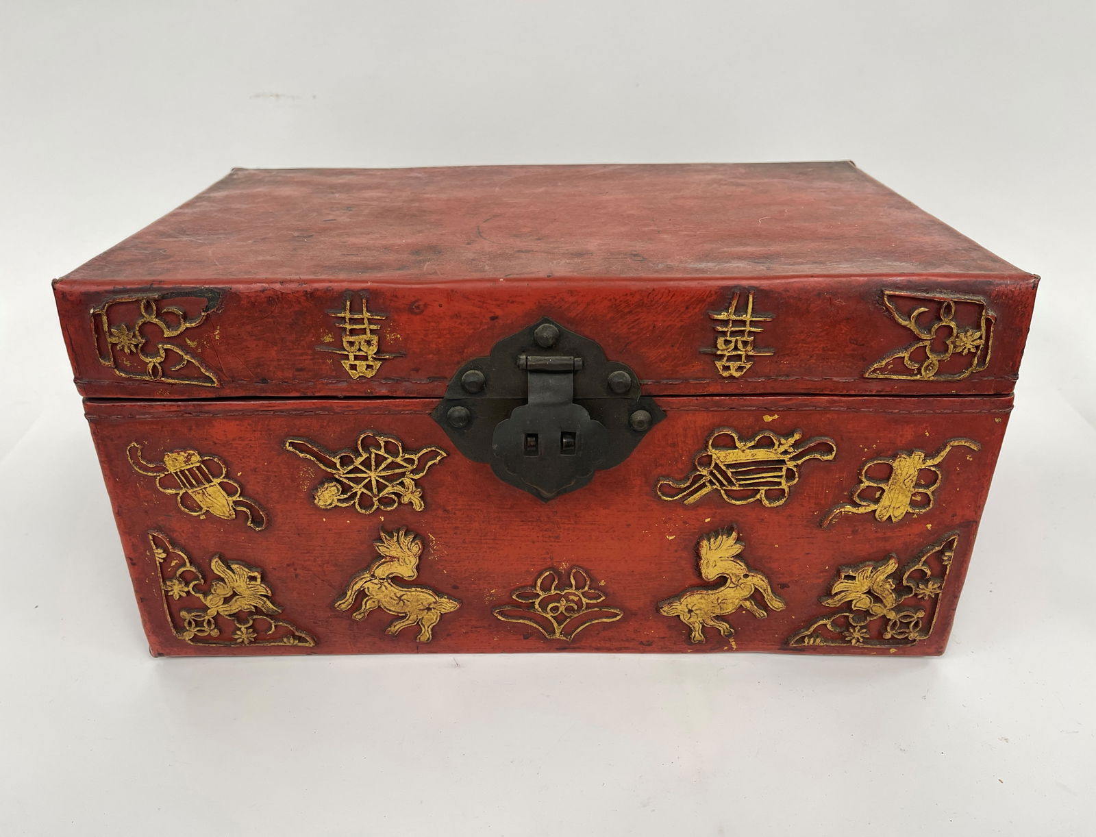 EARLY CHINESE LEATHER COVERED BOX (1 of 6)
