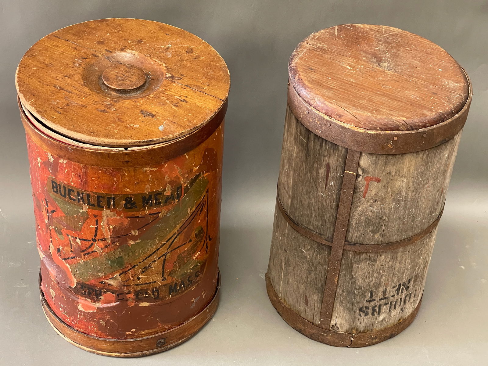 TWO PRIMITIVE COVERED BARRELS - 2