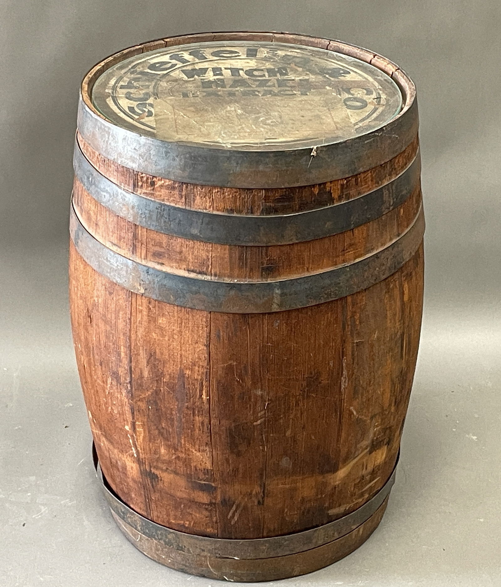 WITCH HAZEL ADVERTISING BARRELL: WITCH HAZEL ADVERTISING BARRELL 20" X 13"