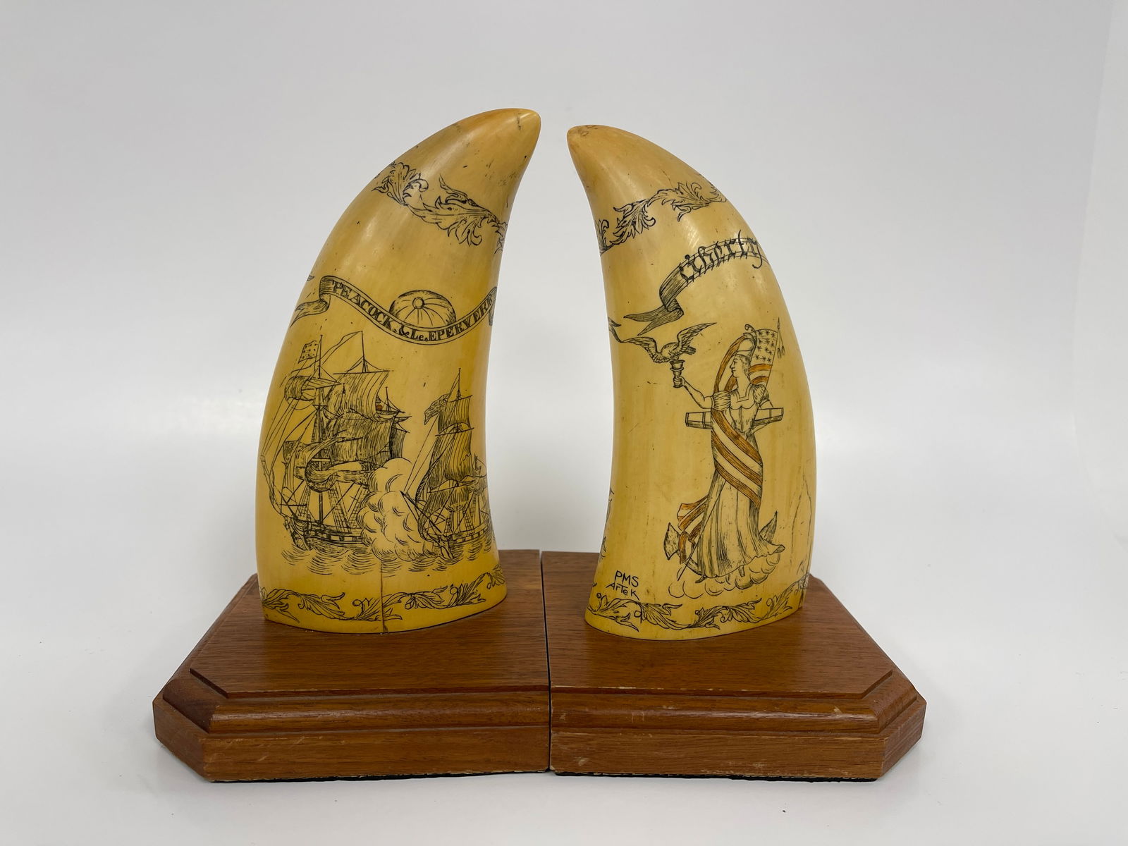 PAIR OF SCRIMSHAW BOOKENDS (1 of 5)