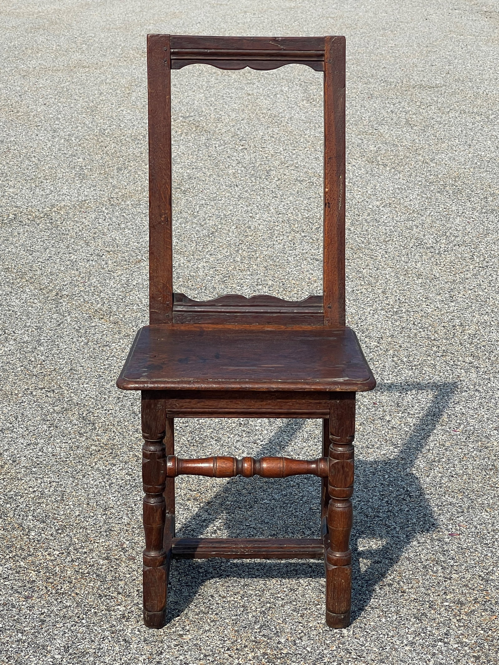 1640-1660 PILGRIM PERIOD OAK WAINSCOT BACKSTOOL: 1640-1660 ENGLISH VERSION PILGRIM PERIOD OAK WAINSCOT JOINED “OPEN” BACK STOOL OR WAINSCOT CHAIR. ACQUIRED FROM A NEW YORK STATE COLLECTION OF PILGRIM CENTURY FURNITURE