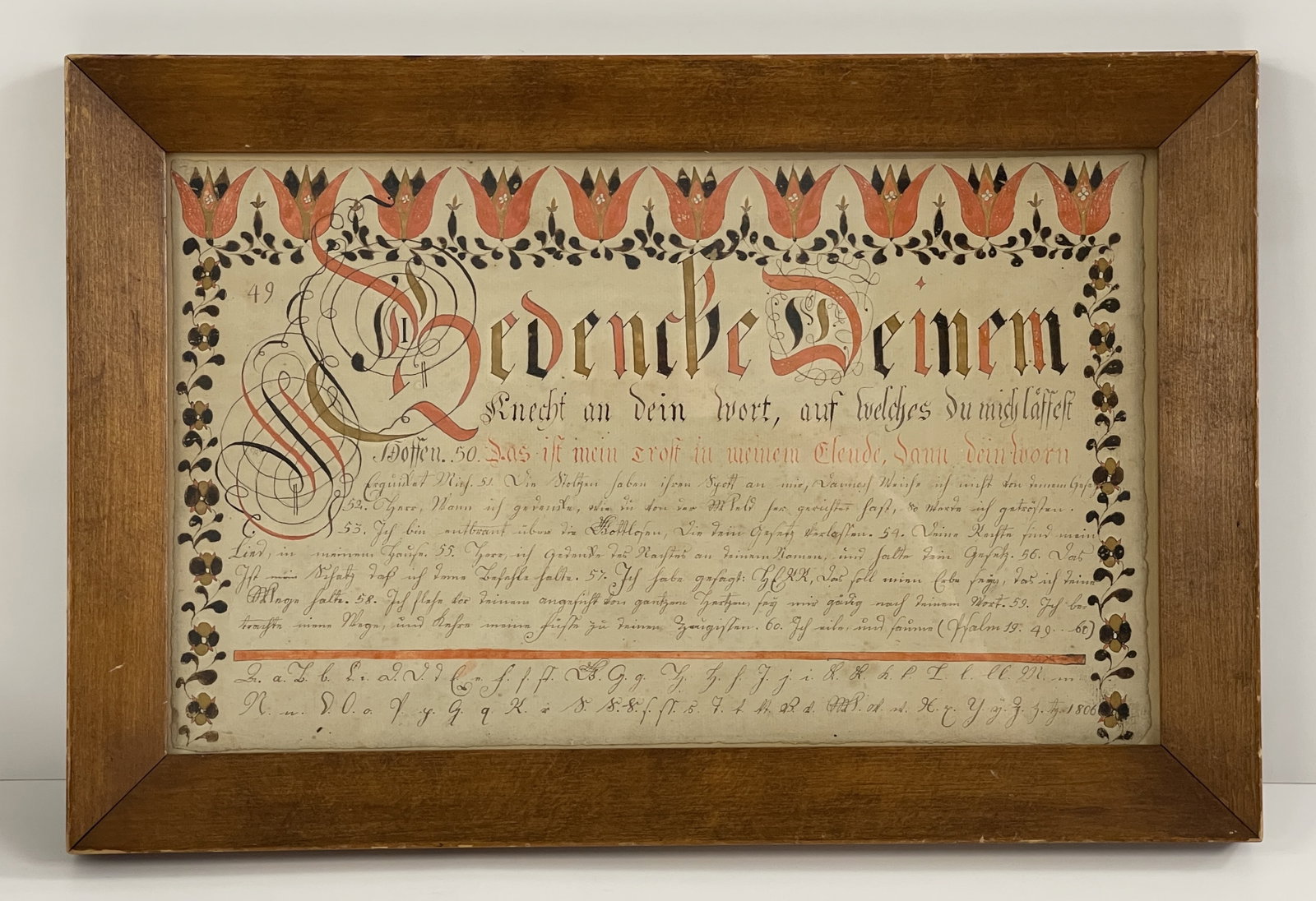 FRACTUR VORSHCRIFT DOFFEN FAMILY DATED 1806: FRACTUR VORSHCRIFT FOR THE DOFFEN FAMILY DATED 1806 W/C & INK ON PAPER, FRAMED. 8 1/8 IN. X 13 ¼ IN. (SIGHT) ( GARTH'S OCT 12, 1990, LOT 172) PRO. NEW YORK COLLECTOR.