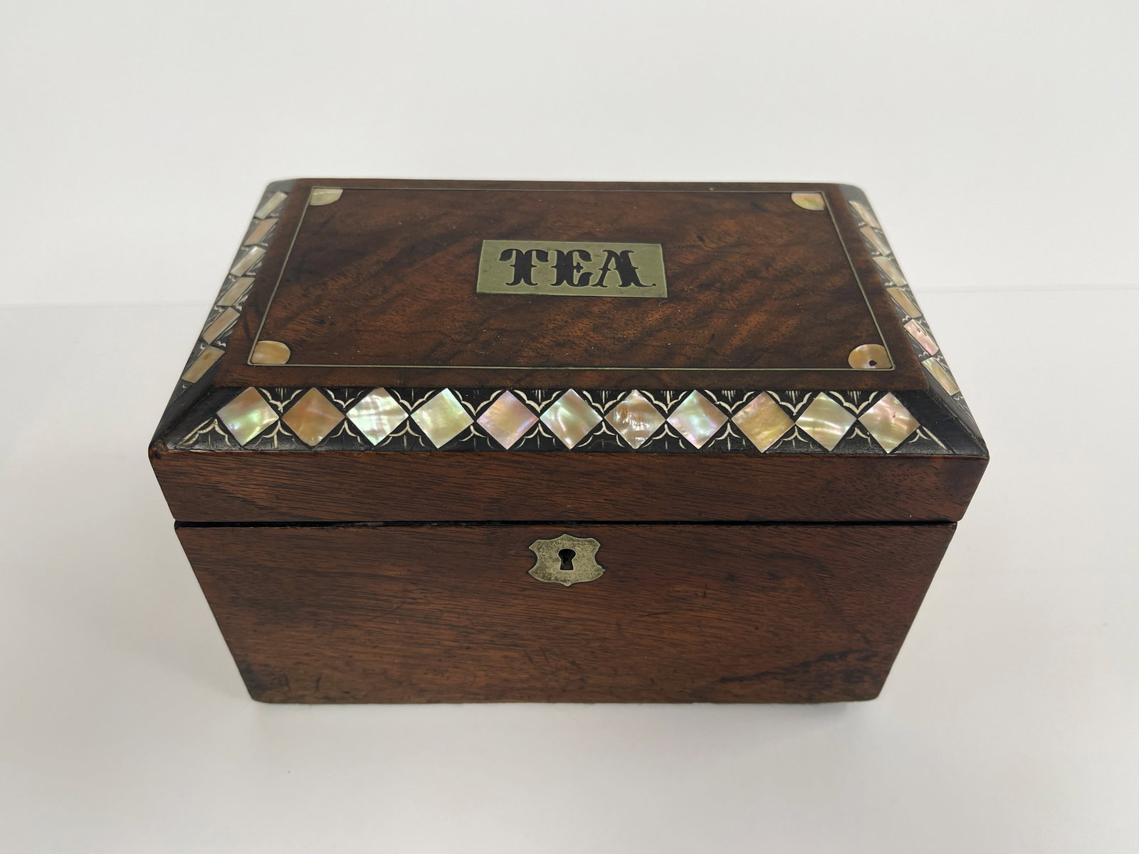 19TH C MOP INLAID TEA CADDY (1 of 6)