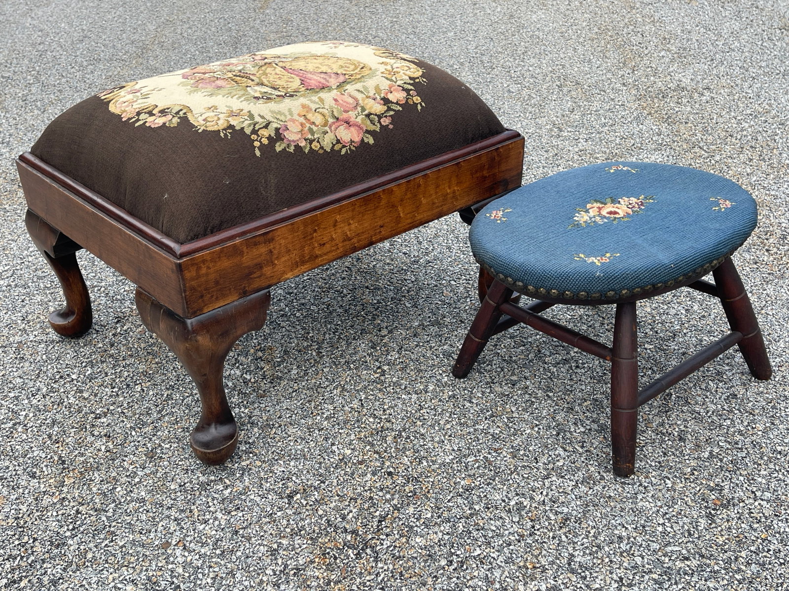 TWO NEEDLEPOINT FOOTSTOOLS - 3