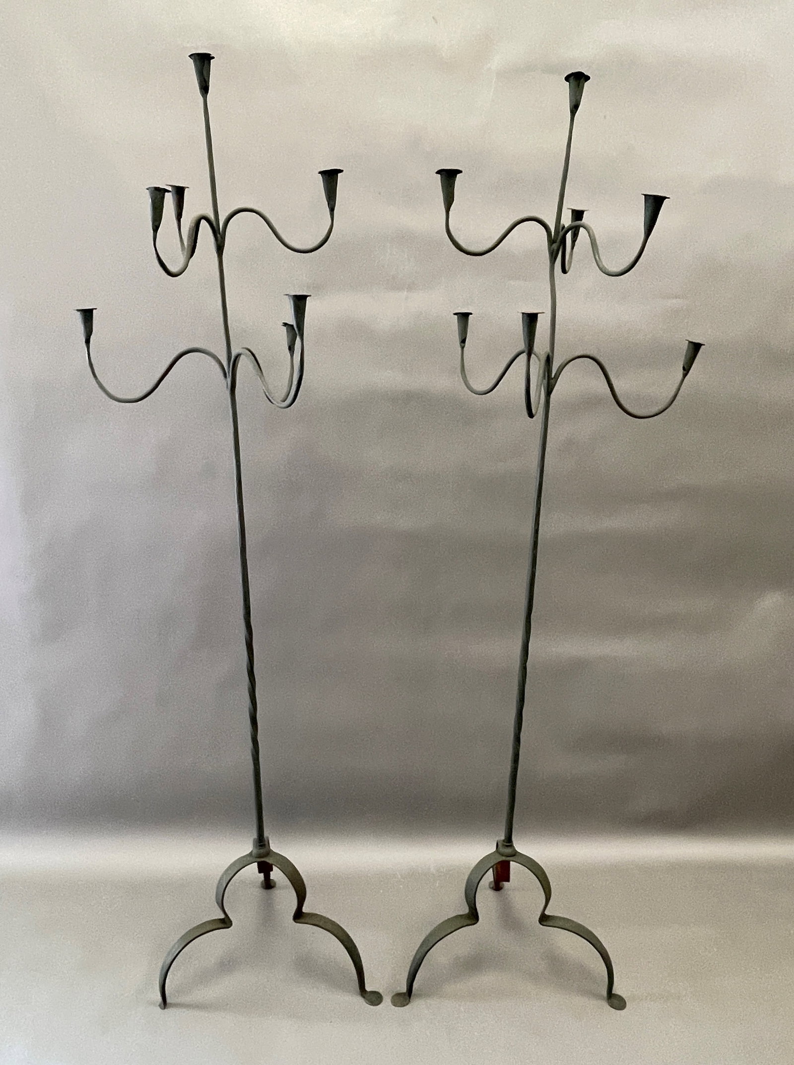 PAIR OF BLACKSMITH FORGED, IRON CANDELABRA (1 of 2)