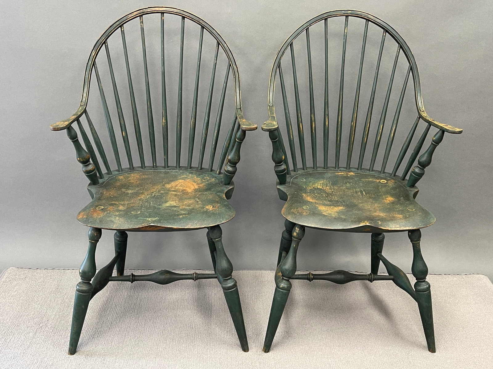 PAIR PAINTED, CONTINUOUS ARM WINDSOR ARMCHAIRS (1 of 5)