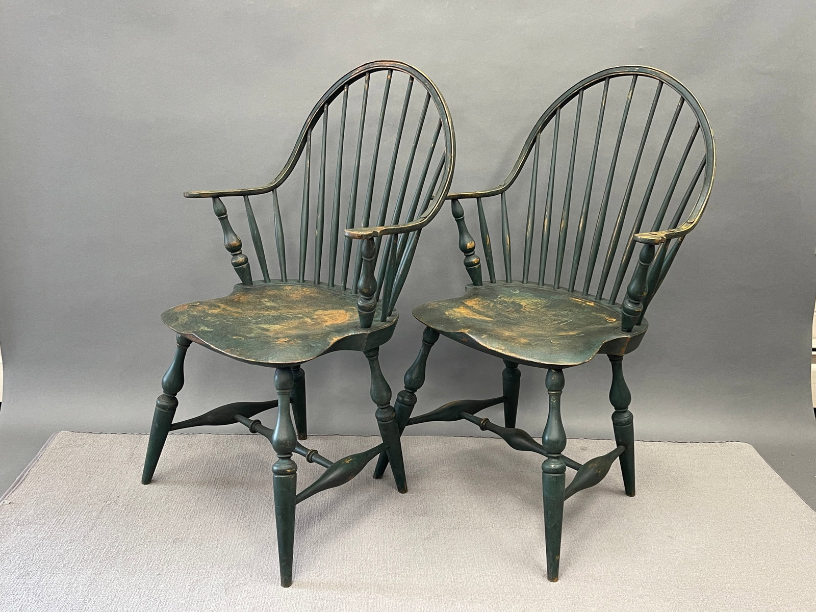 PAIR PAINTED, CONTINUOUS ARM WINDSOR ARMCHAIRS - 4