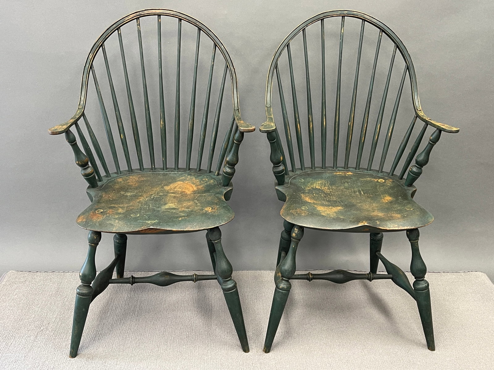 PAIR PAINTED, CONTINUOUS ARM WINDSOR ARMCHAIRS - 5