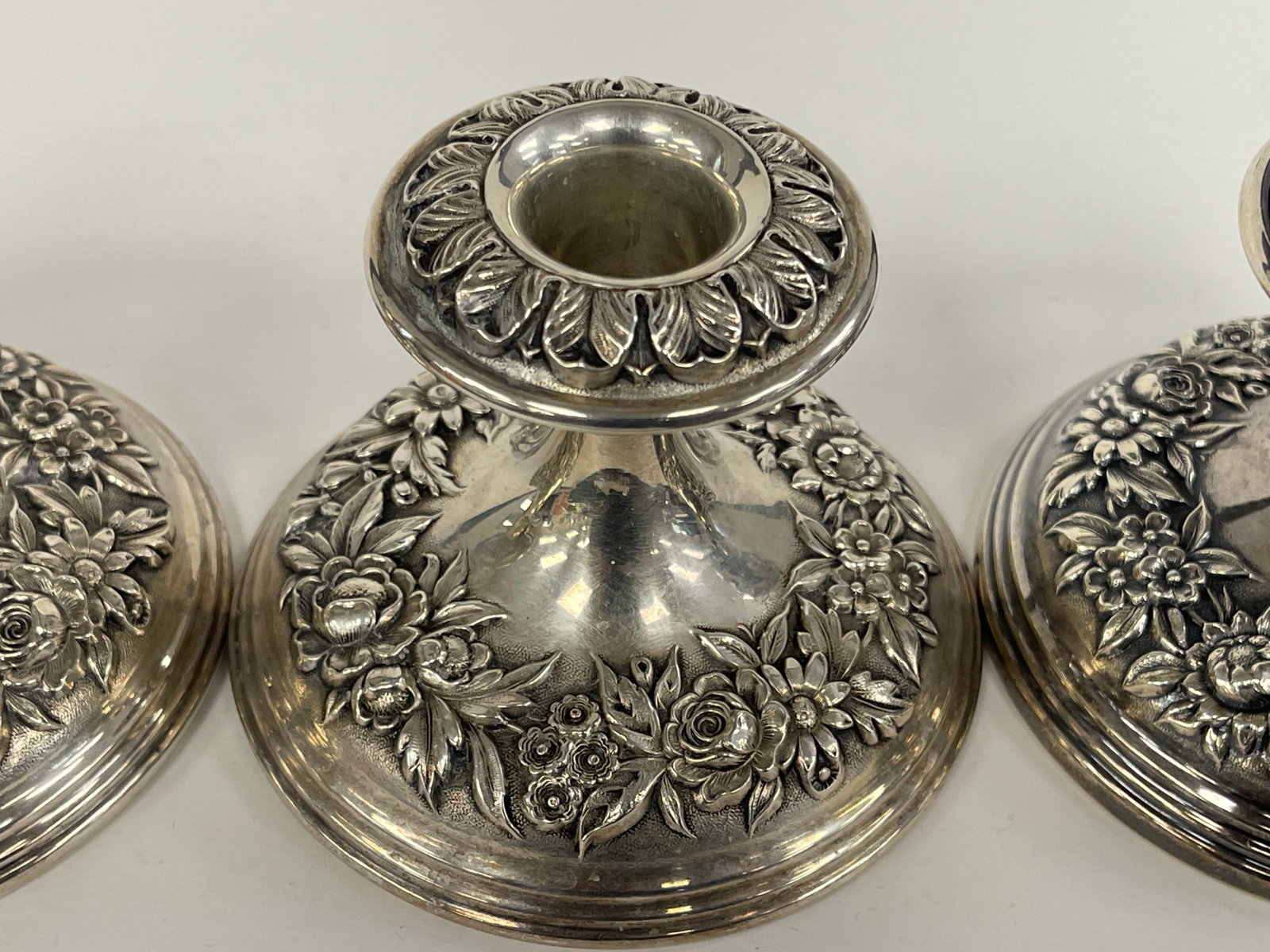 FOUR STERLING SILVER CANDLESTICKS - 3