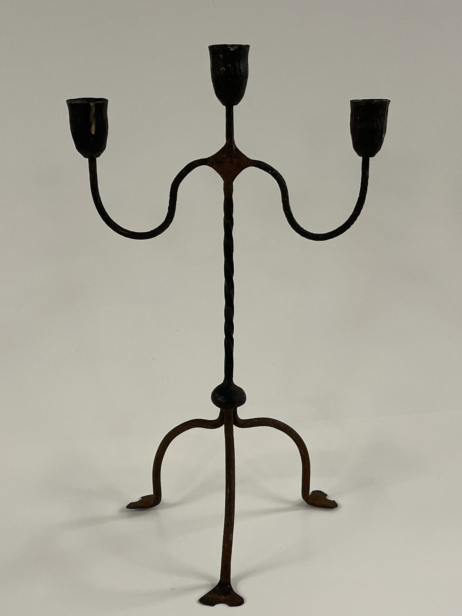 19TH C WROUGHT IRON 3 CANDLE TABLE LAMP: 19TH C WROUGHT IRON 3 CANDLE TABLE LAMP