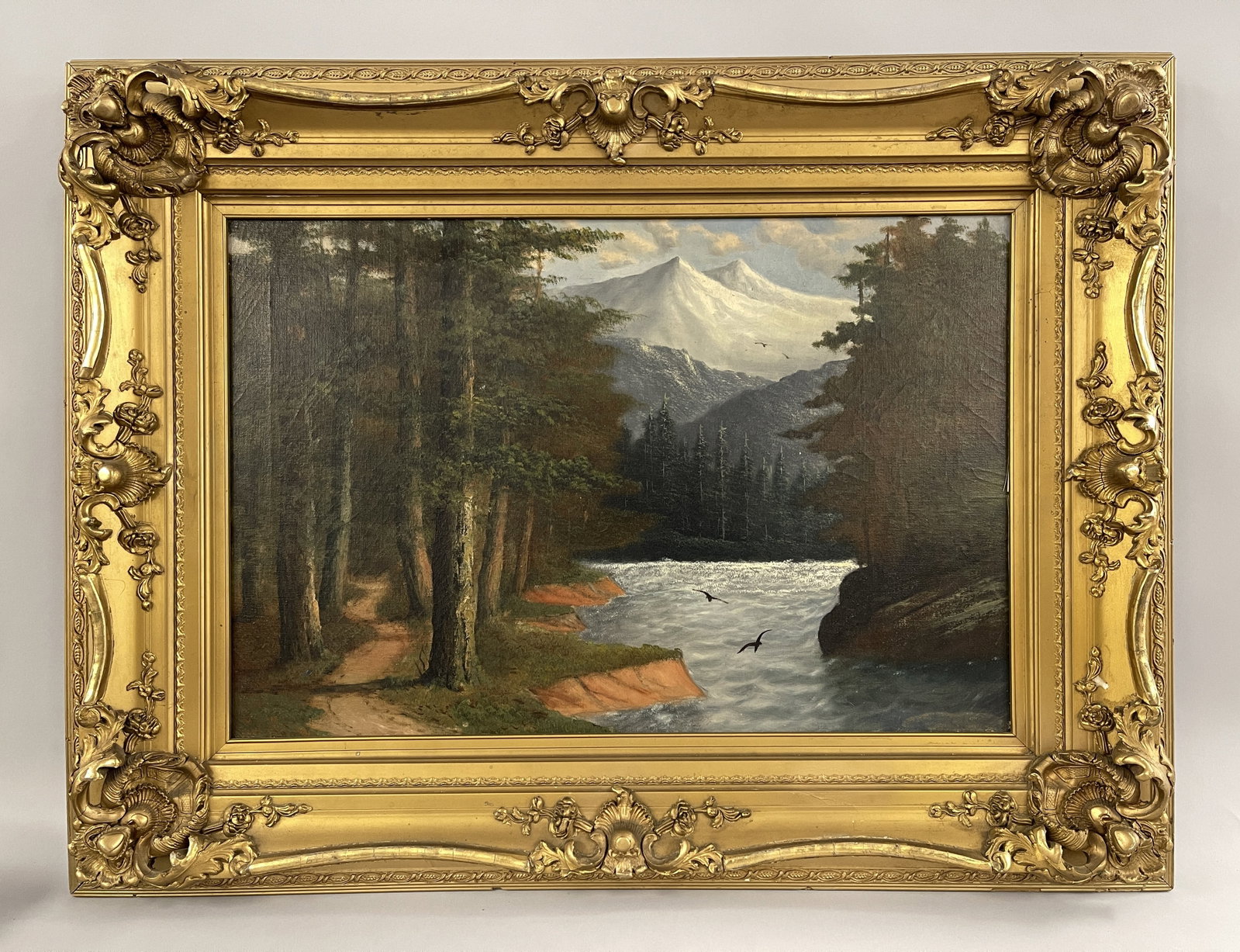 LARGE MOUNTAIN FOREST PAINTING O/C 20" X 30" (1 of 4)