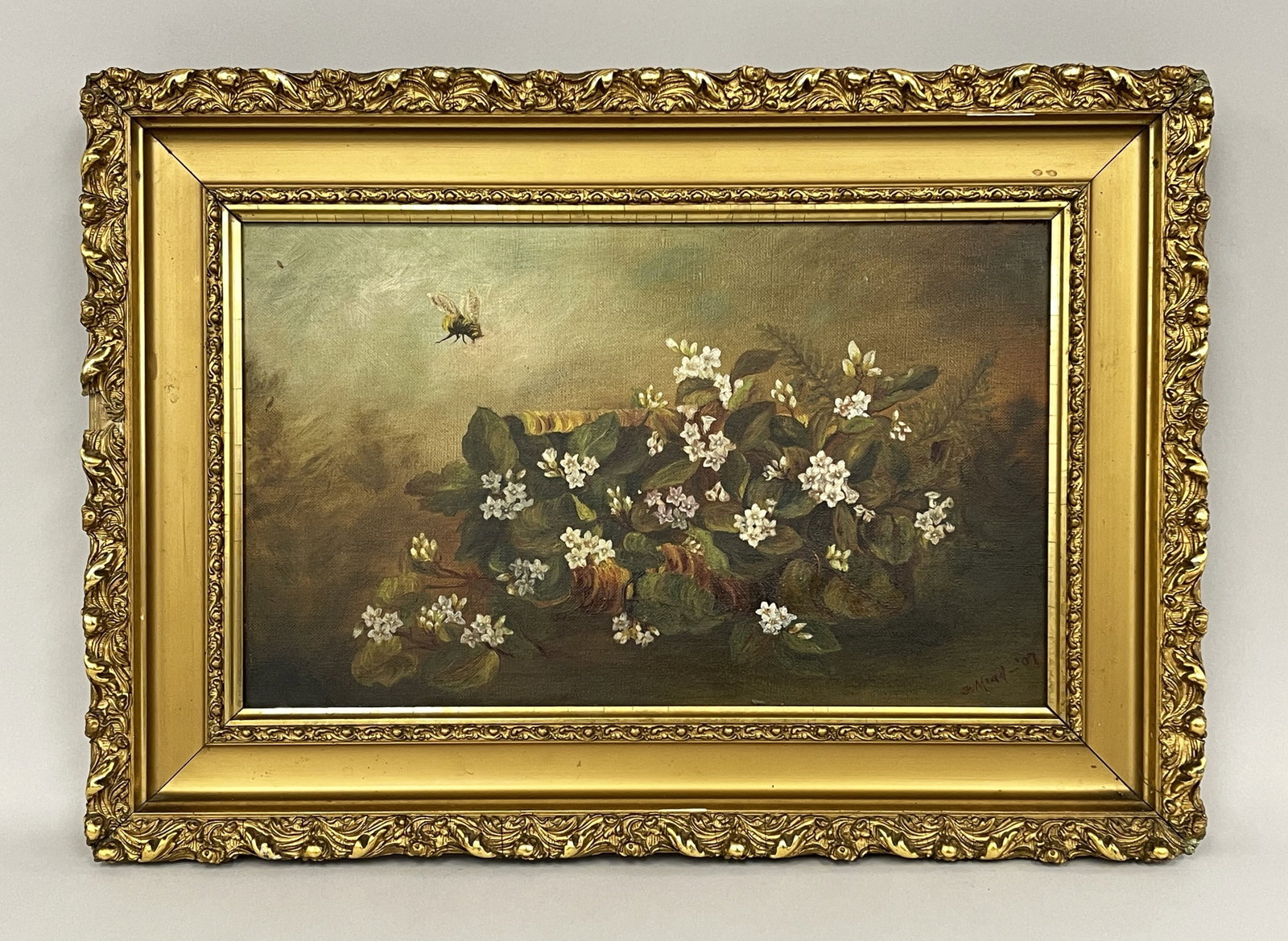 FLORAL O/C PAINTING W BEE SIGNED J MEAD 07' (1 of 4)