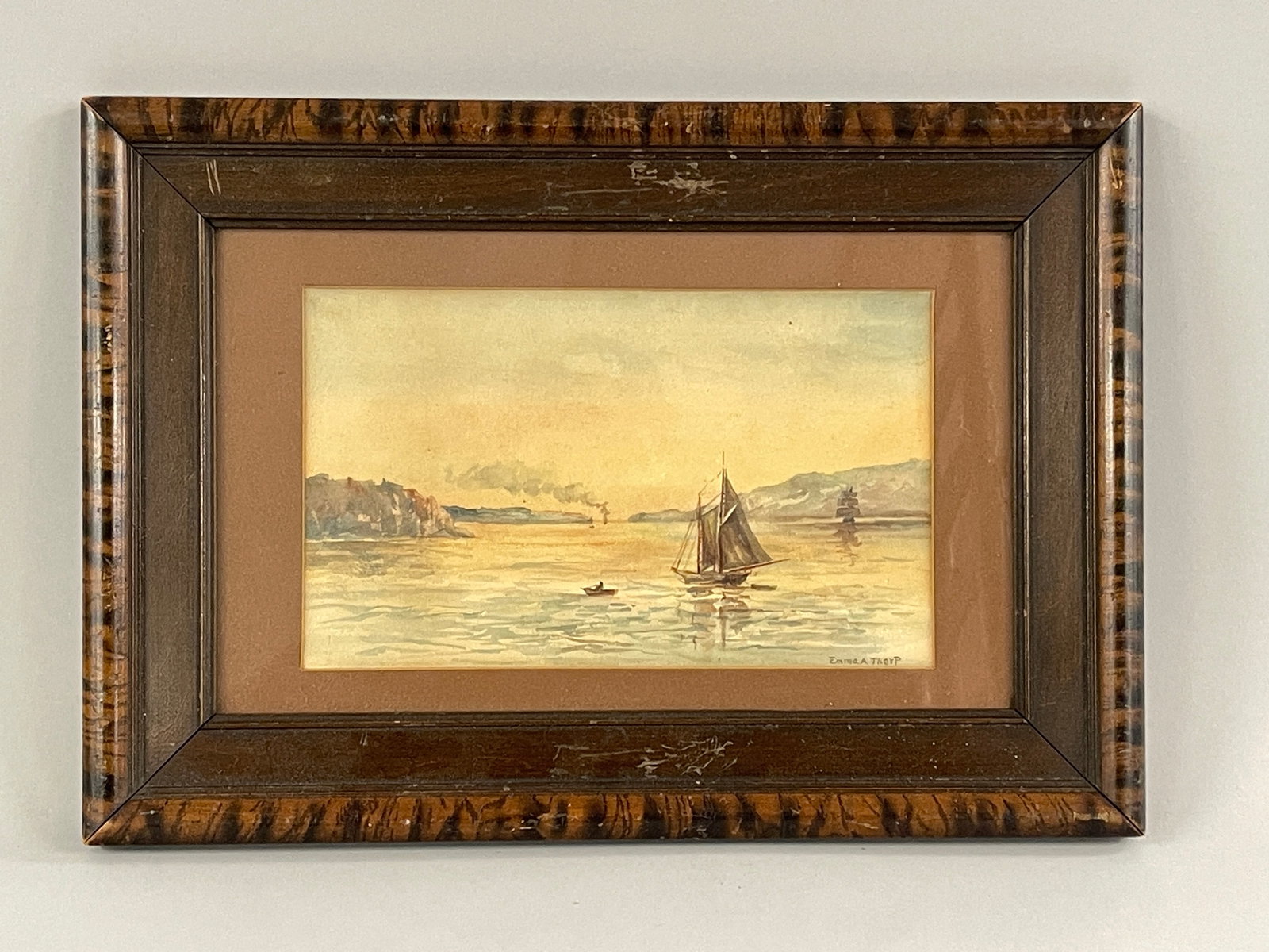 WATERCOLOR PAINTING OF HARBOR SCENE BY EMMA THORP: WATERCOLOR PAINTING OF HARBOR SCENE BY EMMA THORP