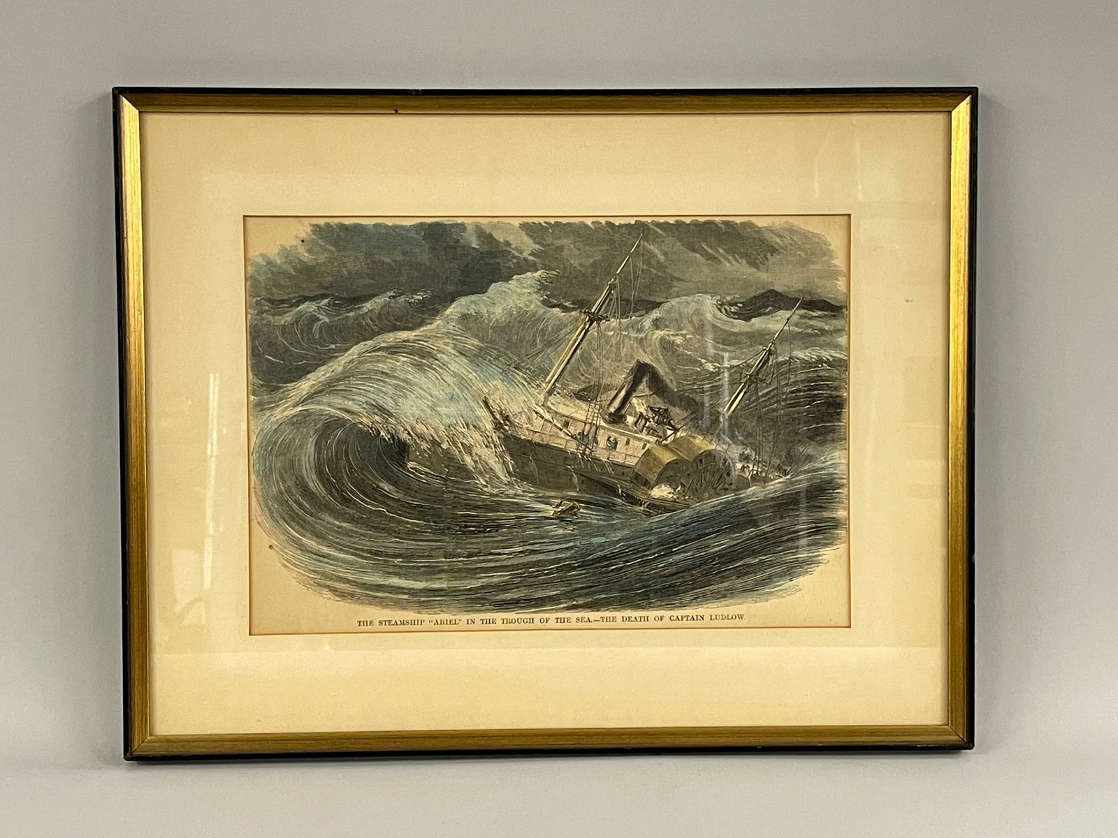 PAINTING OF STEAMSHIP ARIEL THE DEATH OF CAPTAIN LUDLOW: PAINTING OF STEAMSHIP ARIEL THE DEATH OF CAPTAIN LUDLOW