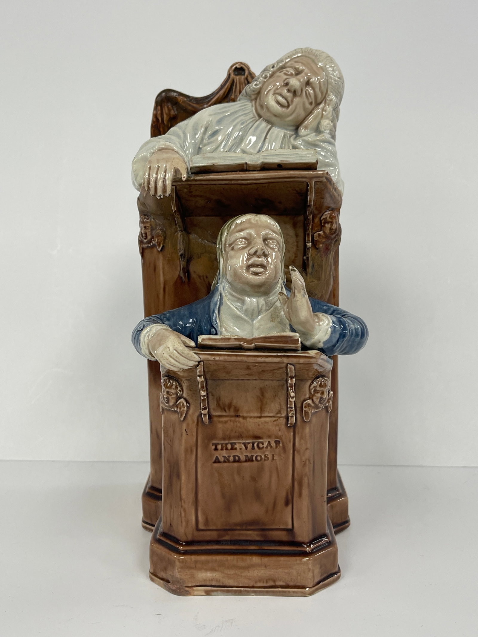 IMPORTANT STAFFORDSHIRE SQUARE BASE FIGURE OF MOSES AND THE VICAR: IMPORTANT STAFFORDSHIRE SQUARE BASE FIGURE OF MOSES AND THE VICAR