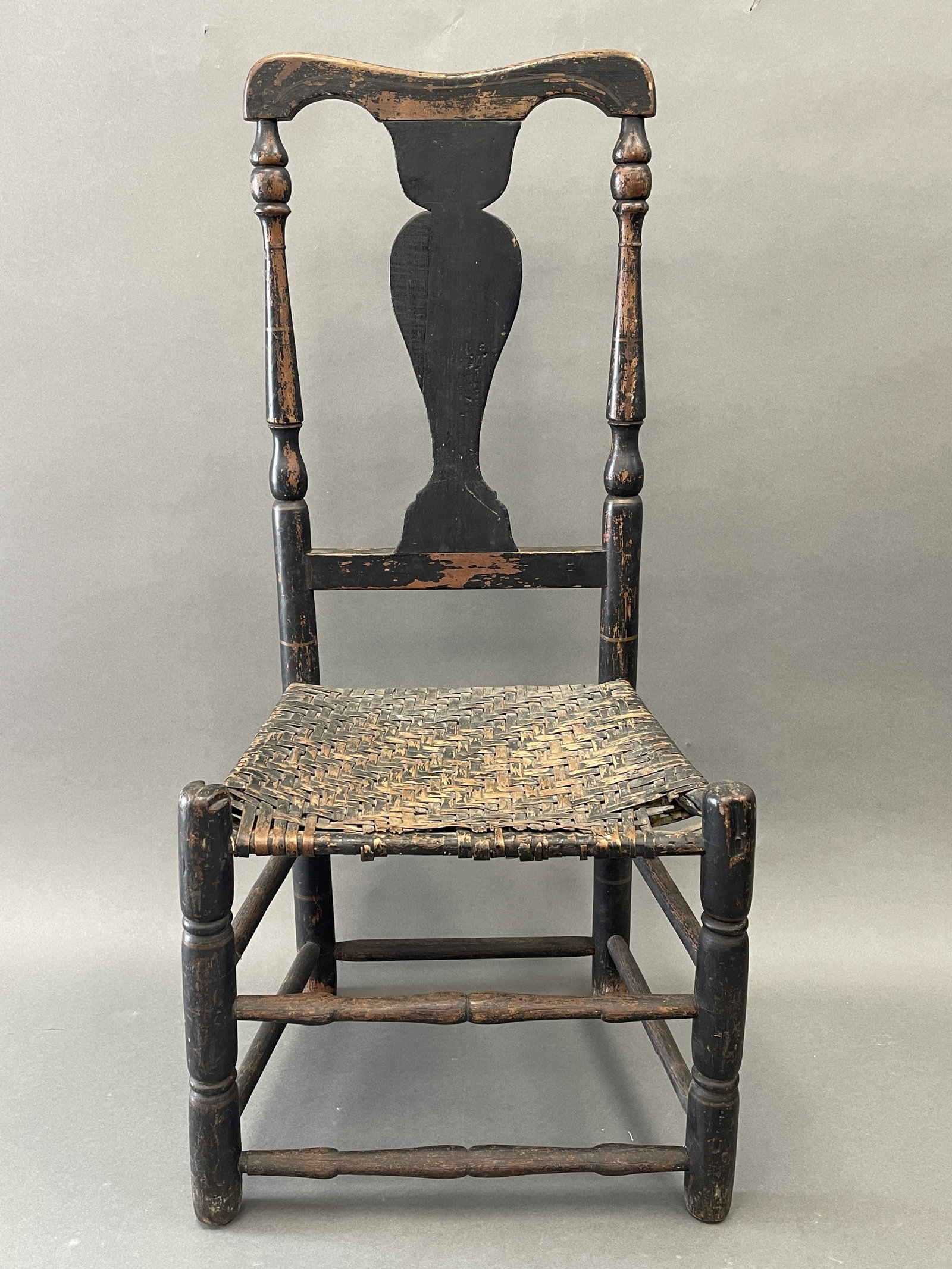 18TH C CT QA SIDE CHAIR OLD BLACK PAINT C.1730 (1 of 4)