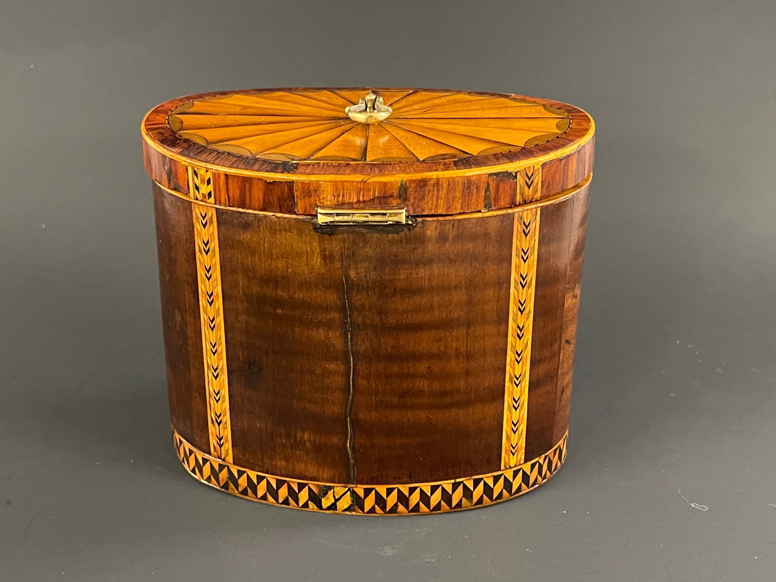 EARLY 19TH C OVAL TEA CADDY - 6