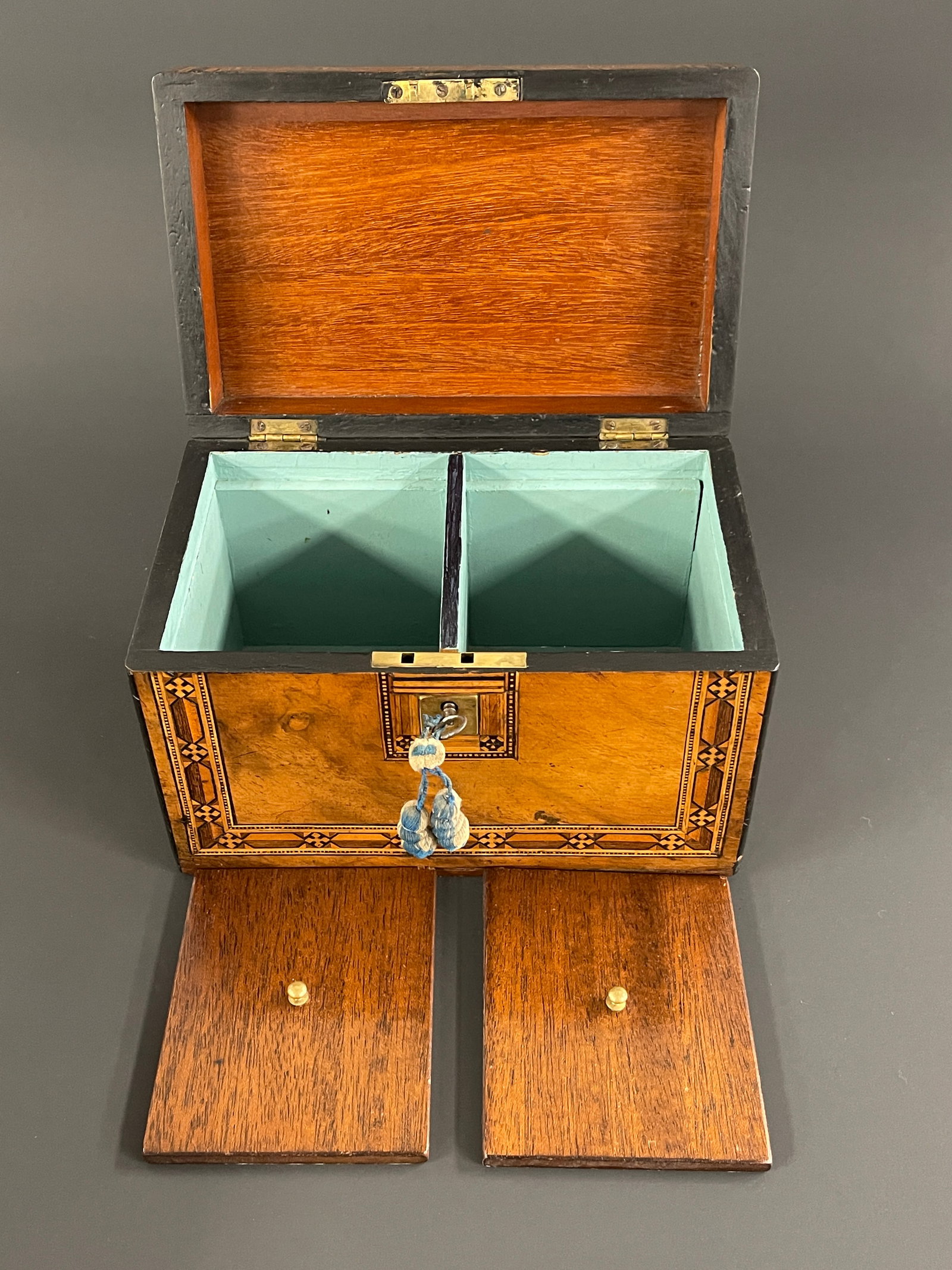 19TH C WALNUT TUNBRIDGE WARE TEA CADDY - 7