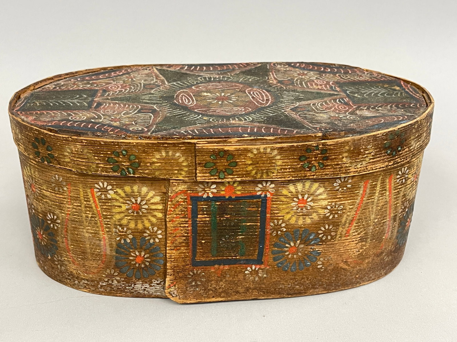 BENTWOOD HAND PAINTED BRIDES BOX 19TH C APPROX (1 of 6)