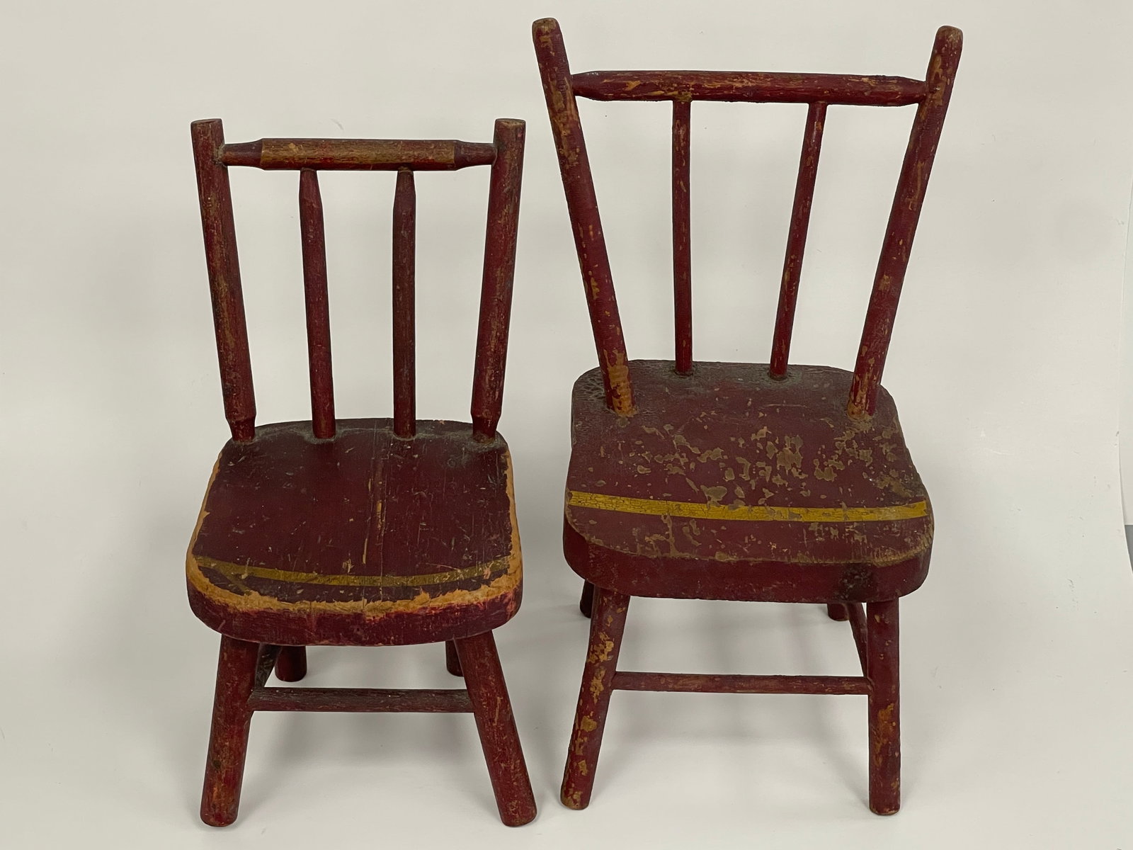 PAIR OF 1900C STENCILED RED DOLL CHAIRS (1 of 3)