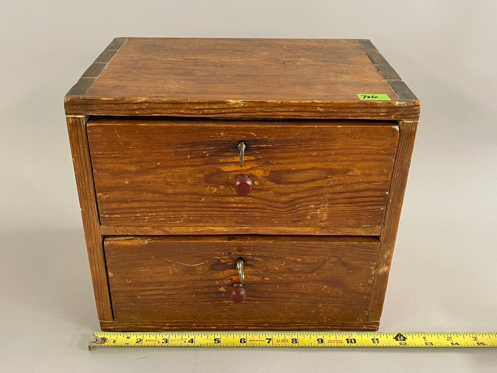 19TH C PINE 2 DRAWER,DOVETAILED CASE - 6