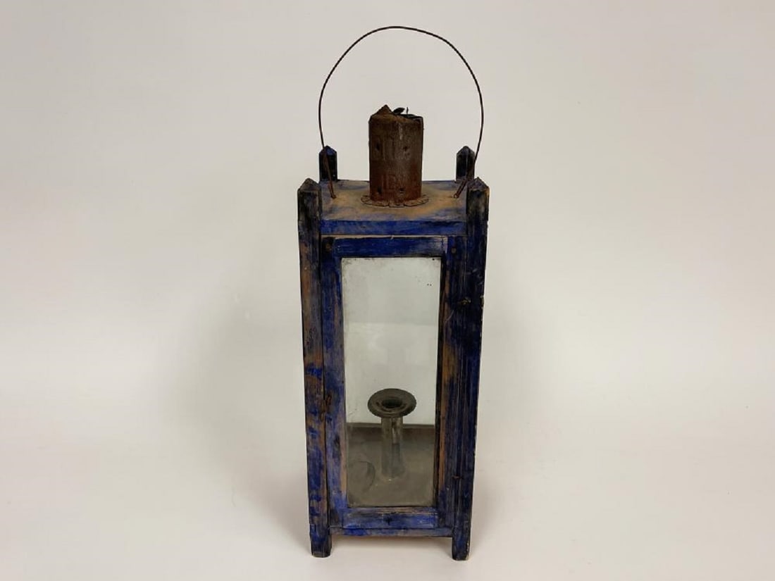 BLUE PAINTED LANTERN 19THC (1 of 8)