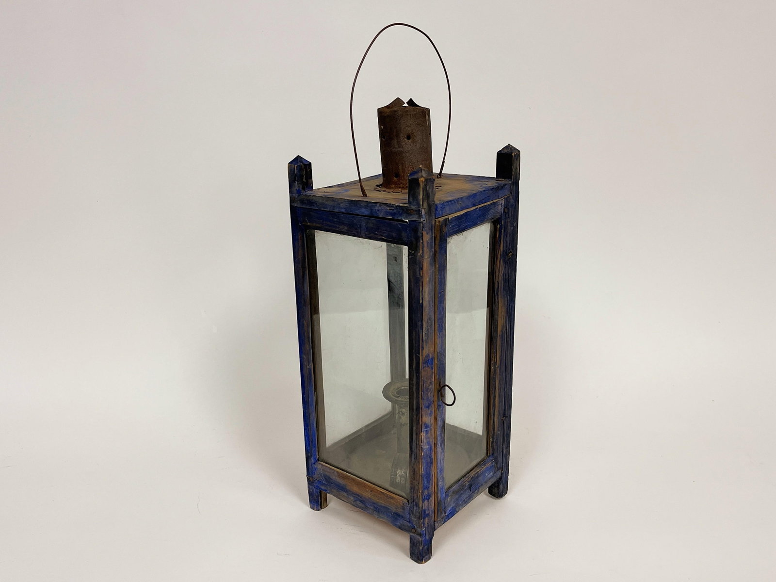 BLUE PAINTED LANTERN 19THC - 2