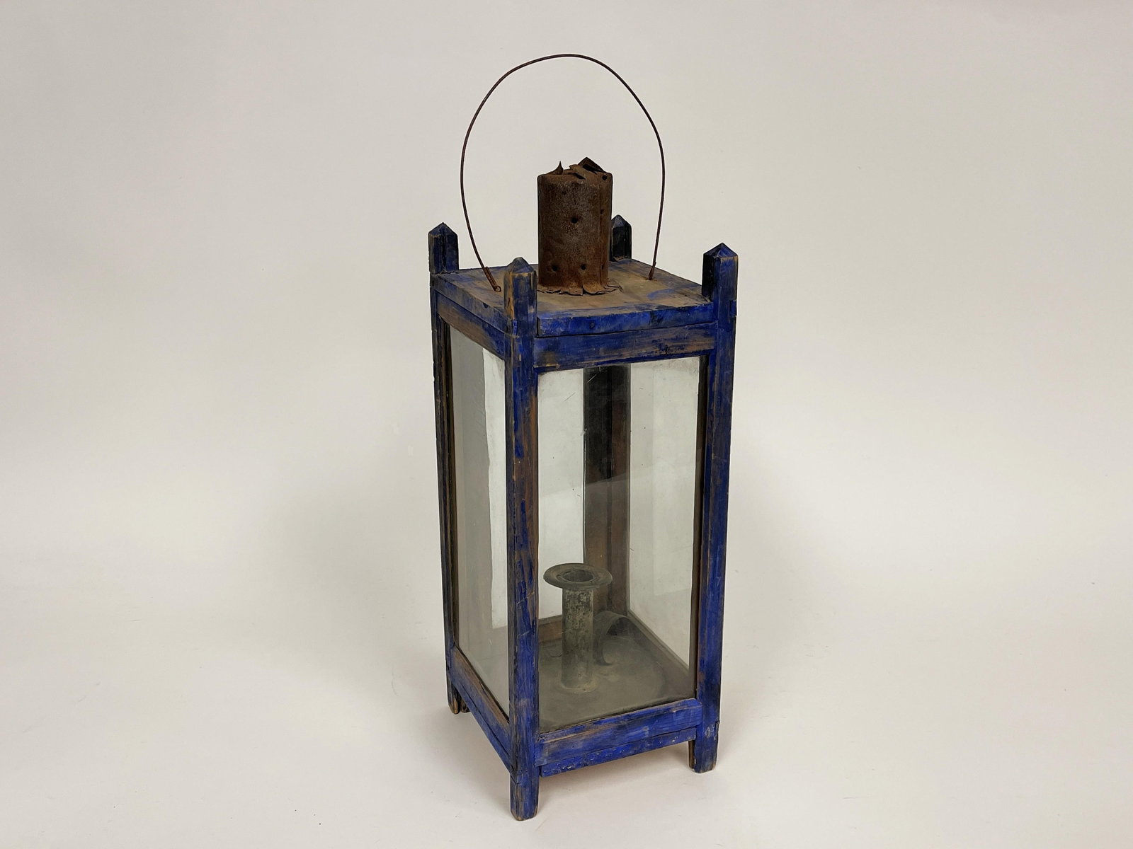 BLUE PAINTED LANTERN 19THC - 3