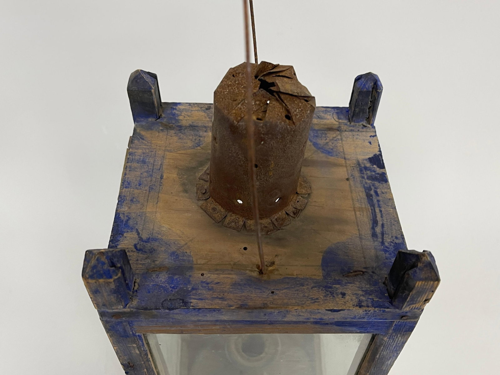 BLUE PAINTED LANTERN 19THC - 5