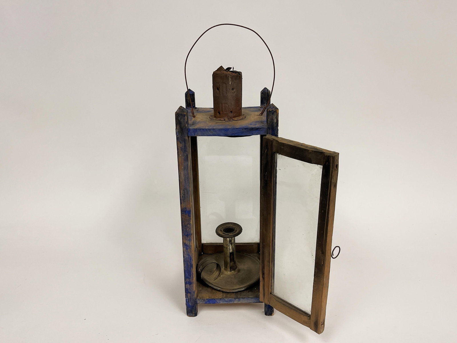 BLUE PAINTED LANTERN 19THC - 6