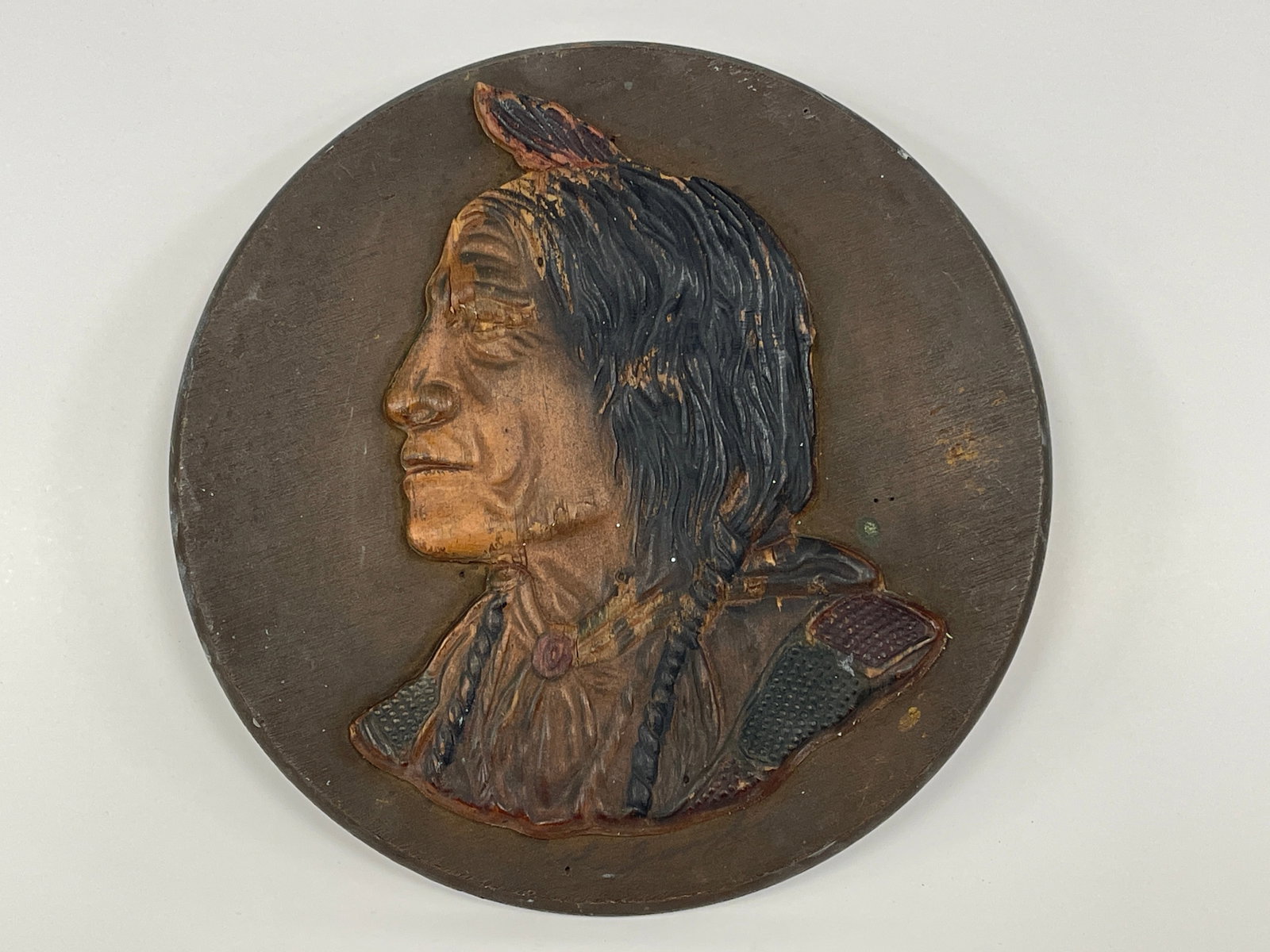 WOODEN PLAQUE OG NATIVE AMERICAN BY C. ZAMBO 1930 (1 of 3)
