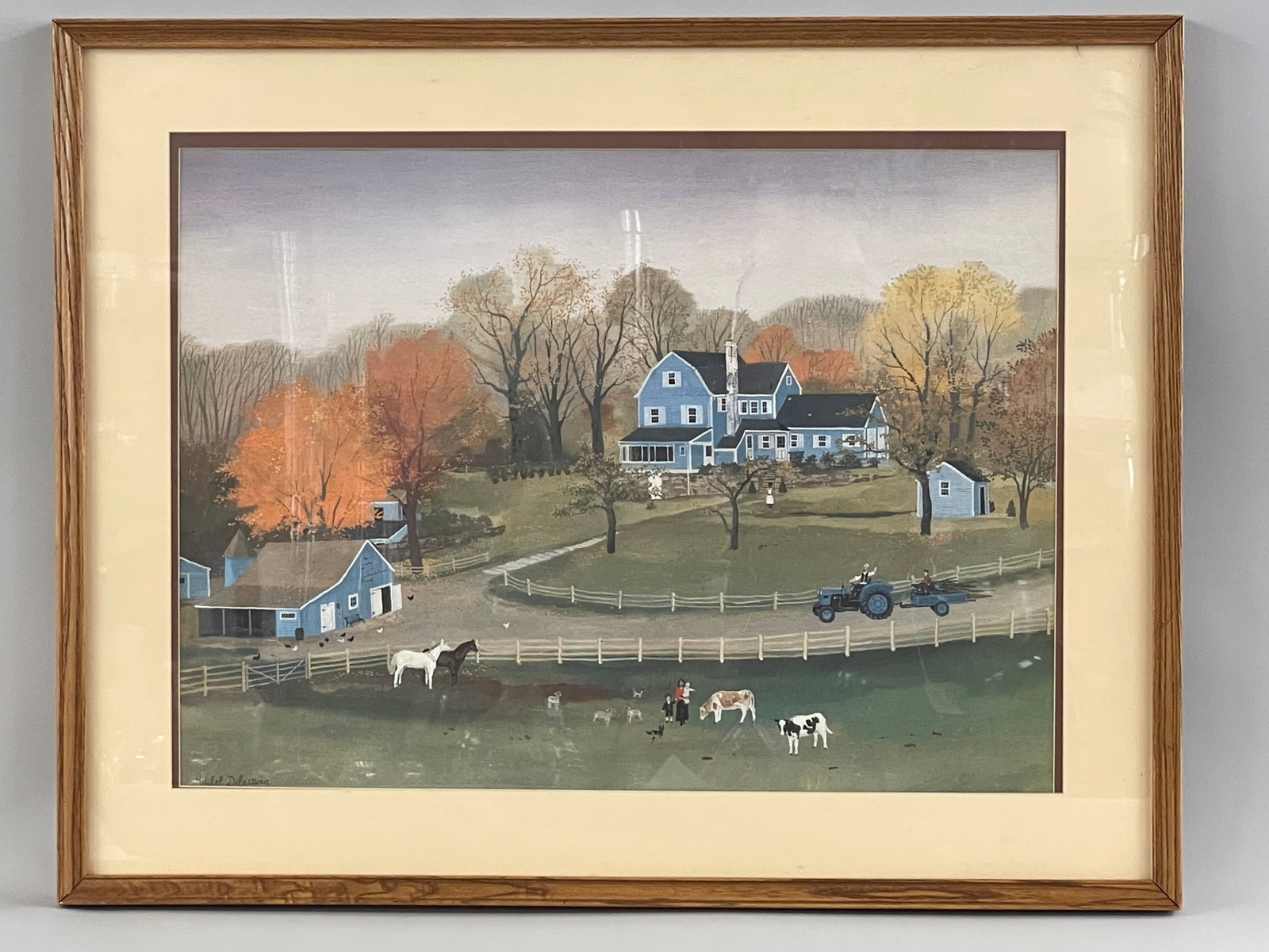 COLORED PRINT OF FARM SCENE: COLORED PRINT OF FARM SCENE 26" X 33"