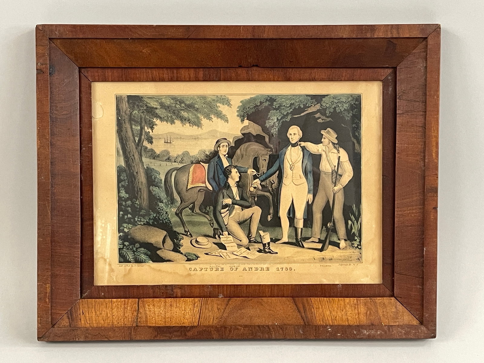 N. CURRIER PRINT CAPTURE OF ANDRE 1780: N. CURRIER PRINT CAPTURE OF ANDRE 1780 15" X 18.5" FRAME