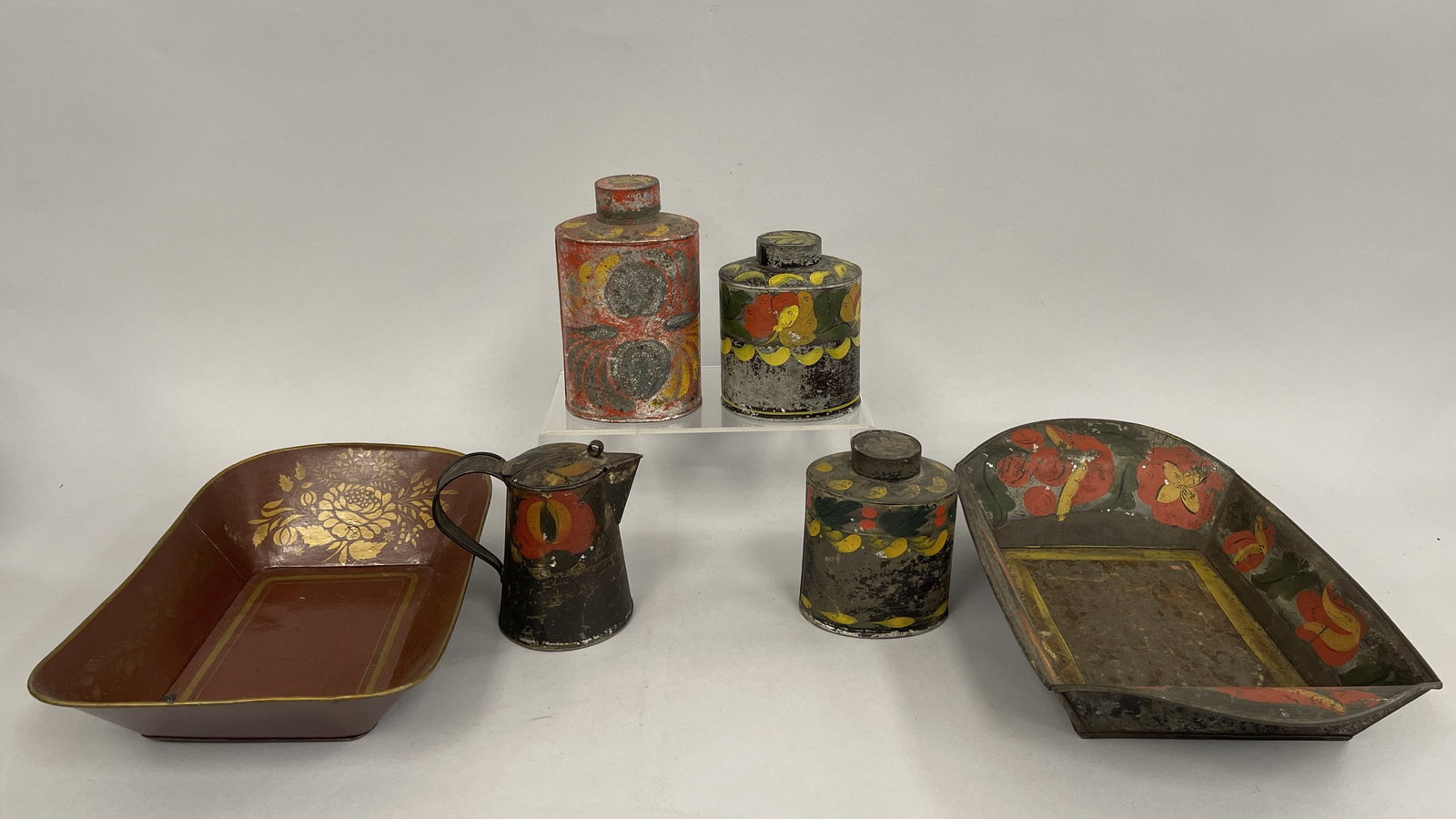 6 PCS. OF EARLY PAINTED TOLEWARE (1 of 3)