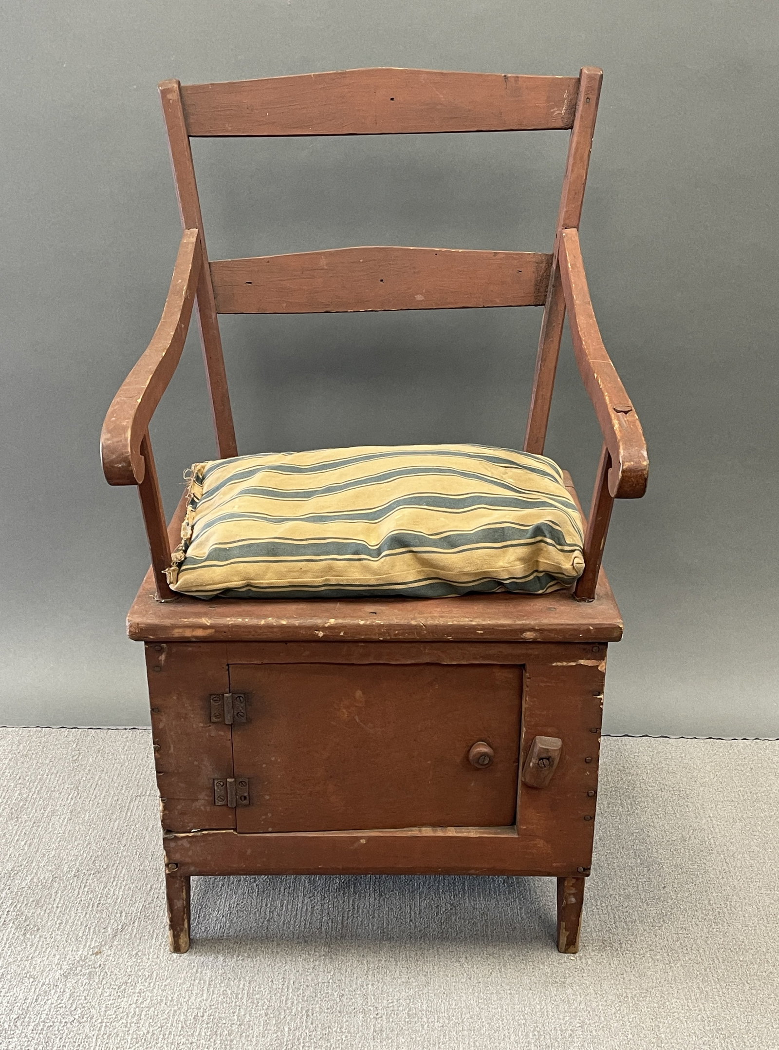 19TH C SLAT-BACK "NECESSARY" CHAIR (1 of 6)