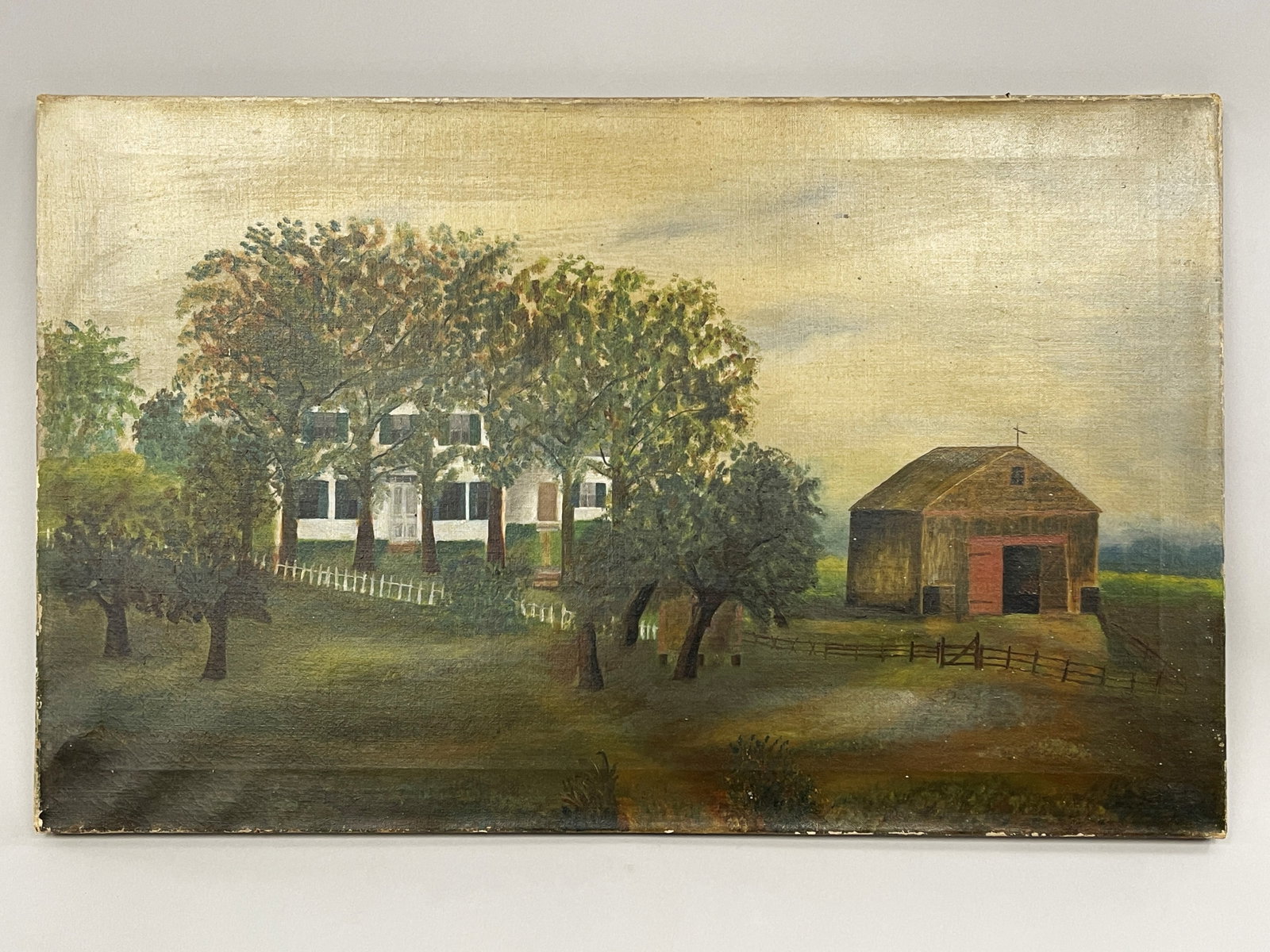 LARGE OIL ON CANVAS COUNTRYSIDE HOMESTEAD: LARGE OIL ON CANVAS COUNTRYSIDE HOMESTEAD 20" X 24"