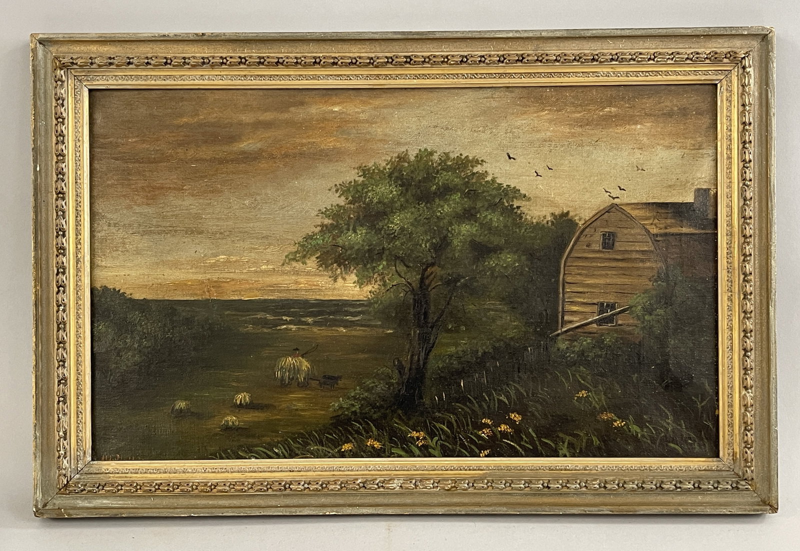 19TH C OIL ON CANVAS W GAMBRELL HOMESTEAD SIGNED (1 of 4)