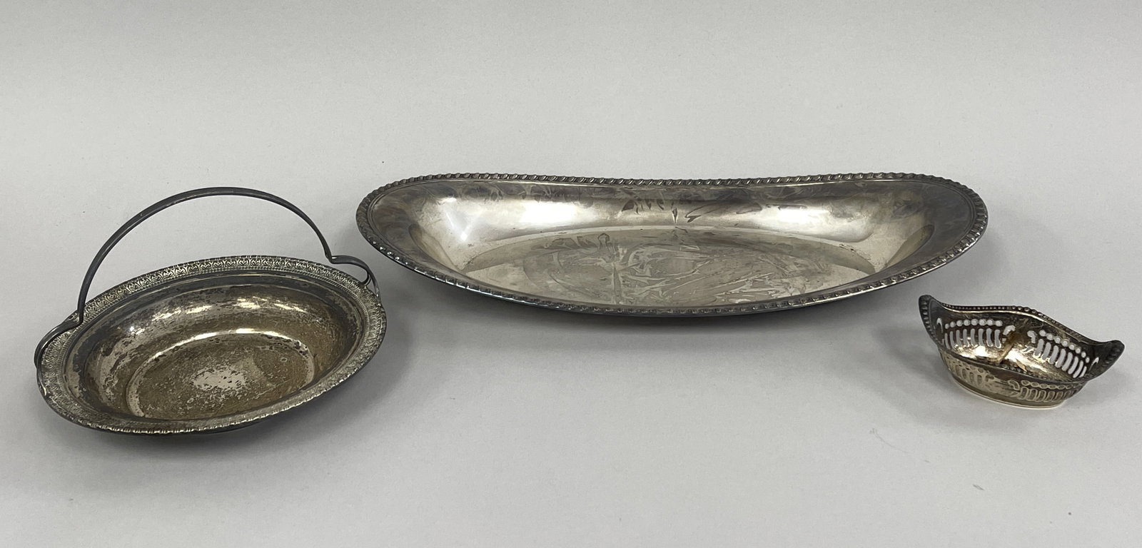 THREE PIECES OF STERLING LARGEST BEING 6" X 12": THREE PIECES OF STERLING LARGEST BEING 6" X 12"