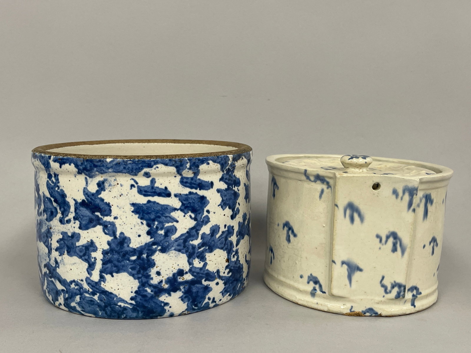 TWO SPONGEWARE ITEMS , OPEN BUTTER CROCK - 2