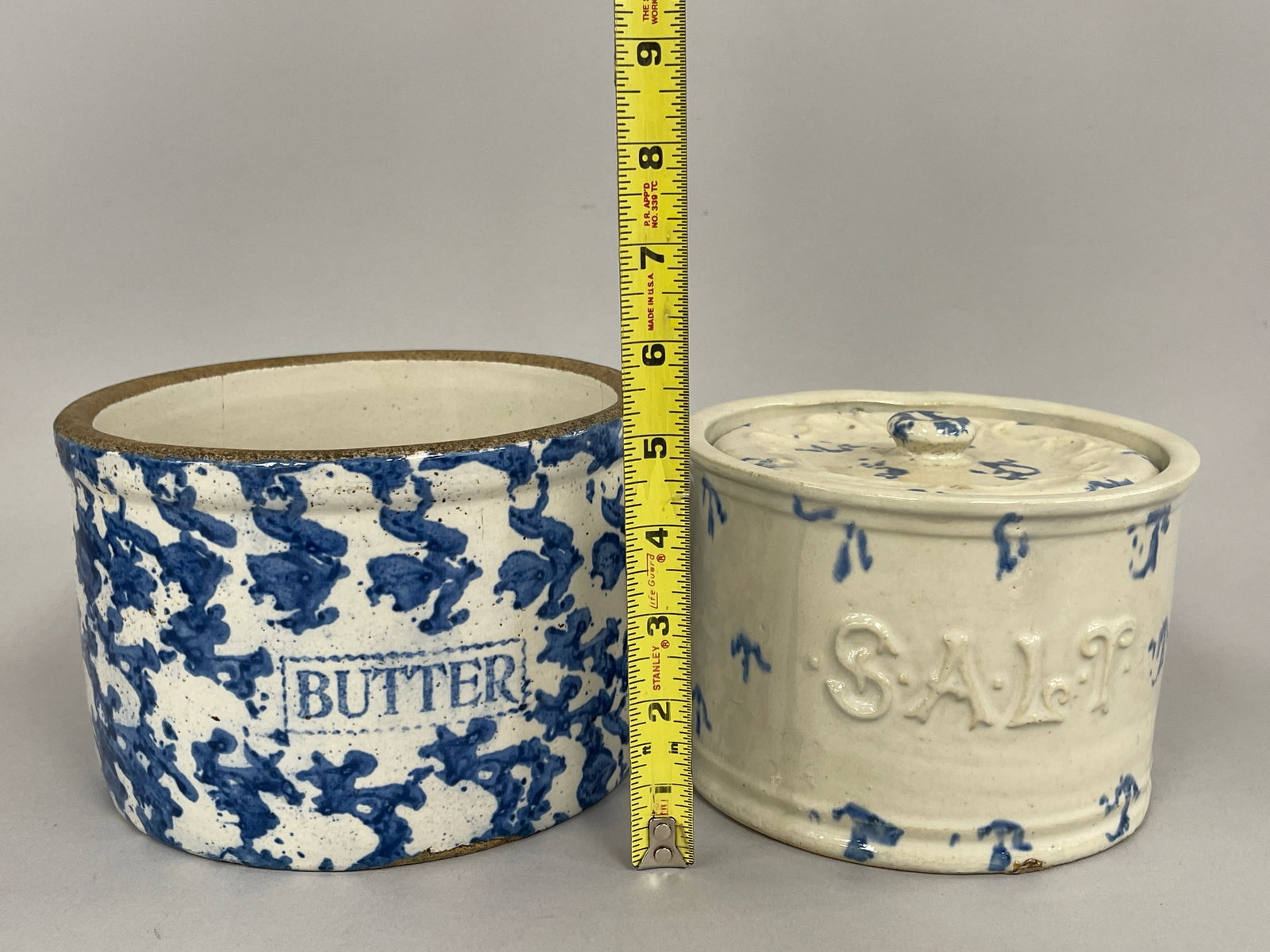 TWO SPONGEWARE ITEMS , OPEN BUTTER CROCK - 3