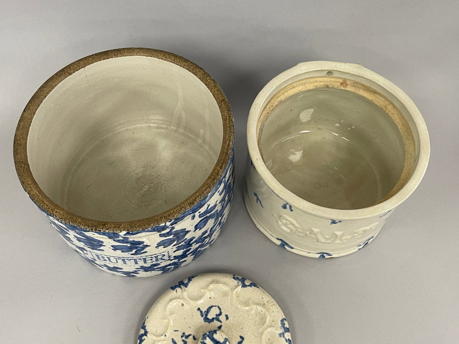 TWO SPONGEWARE ITEMS , OPEN BUTTER CROCK - 5