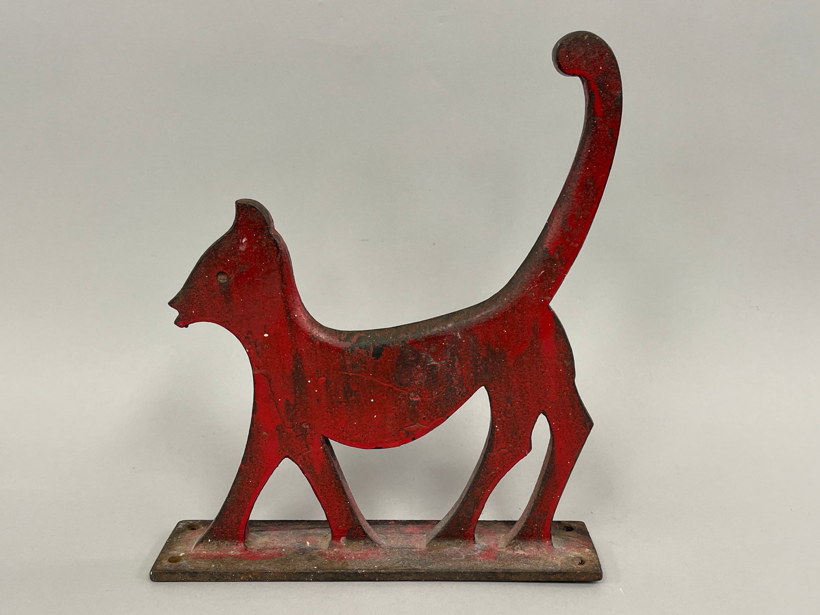 RED PAINTED CAST IRON CAT BOOT SCRAPER (1 of 4)