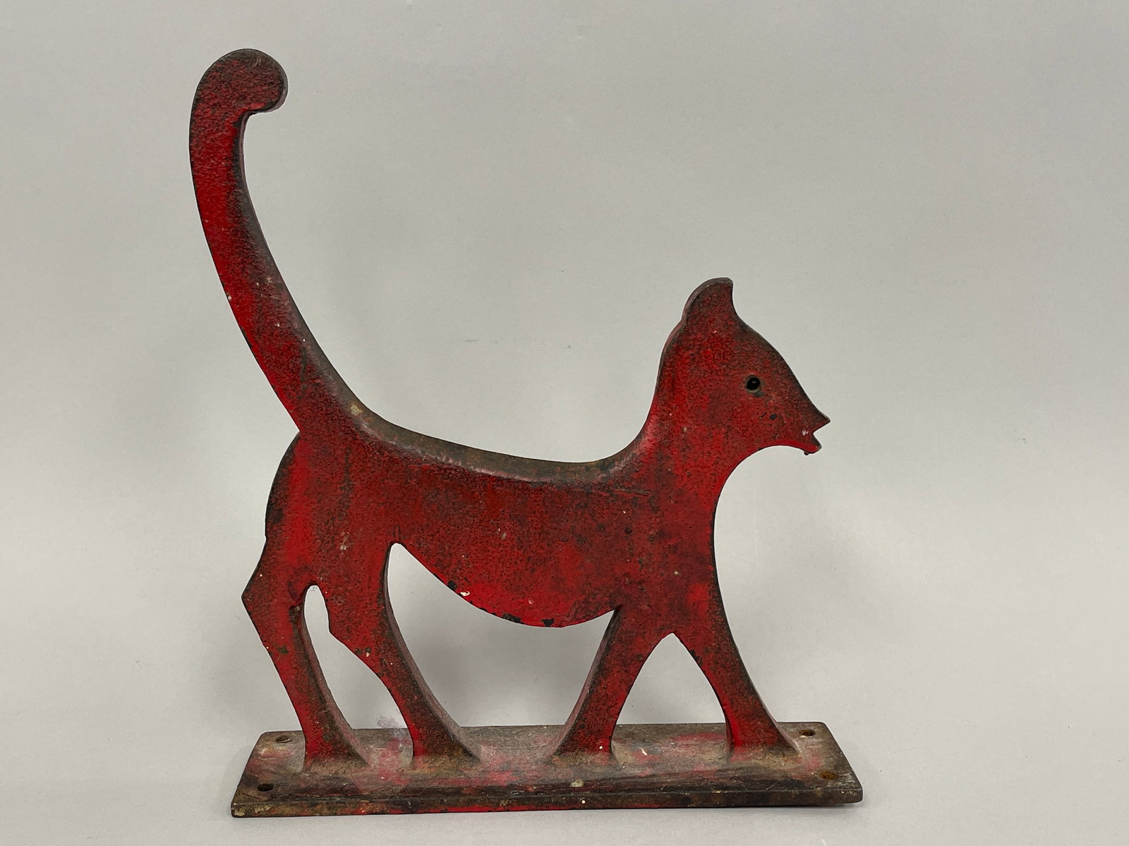 RED PAINTED CAST IRON CAT BOOT SCRAPER - 2