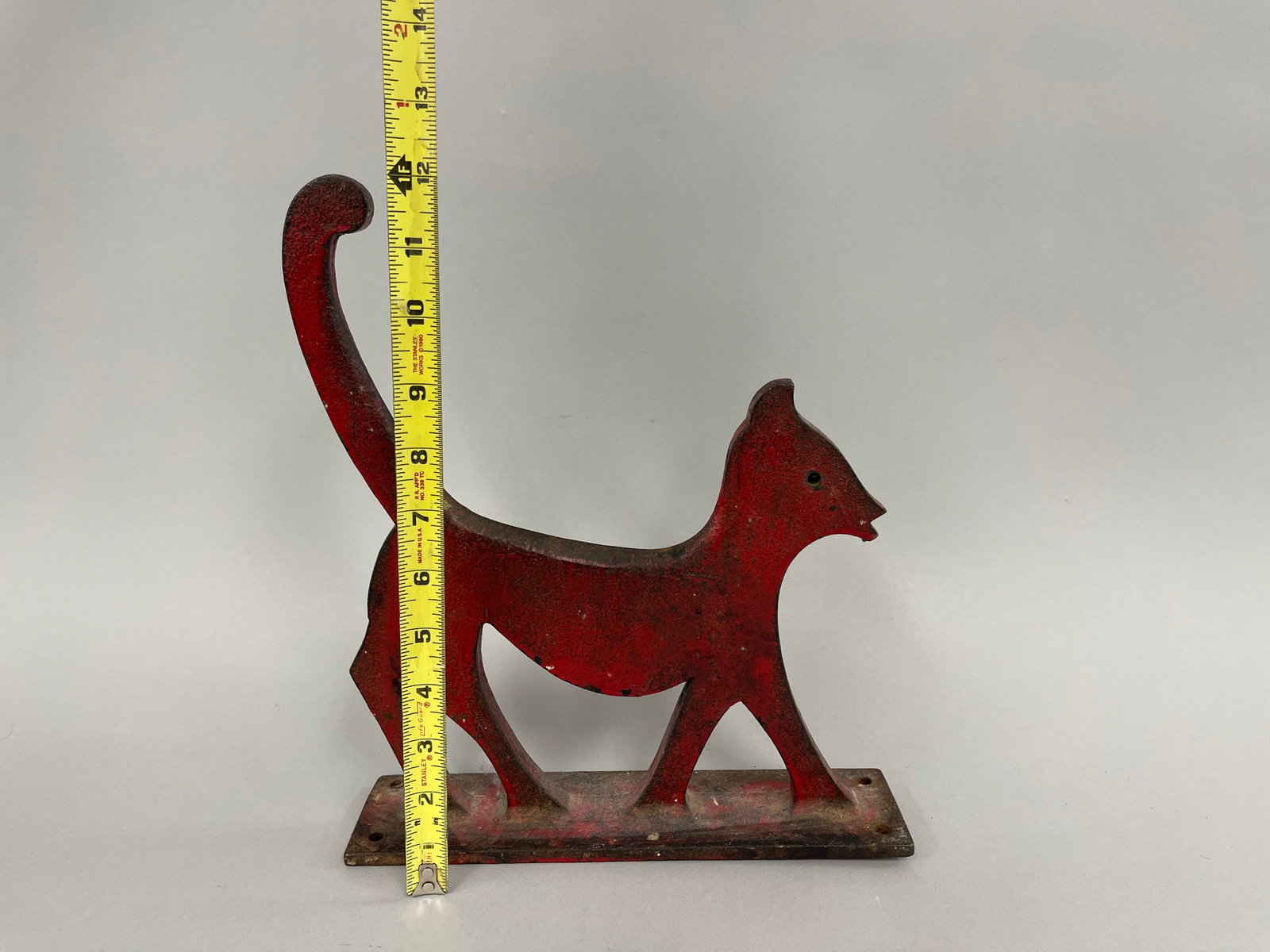 RED PAINTED CAST IRON CAT BOOT SCRAPER - 3