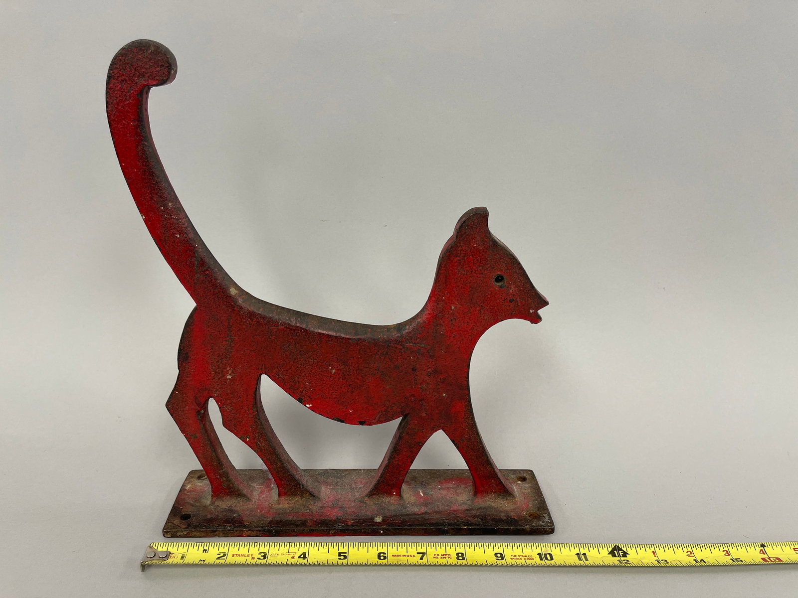 RED PAINTED CAST IRON CAT BOOT SCRAPER - 4