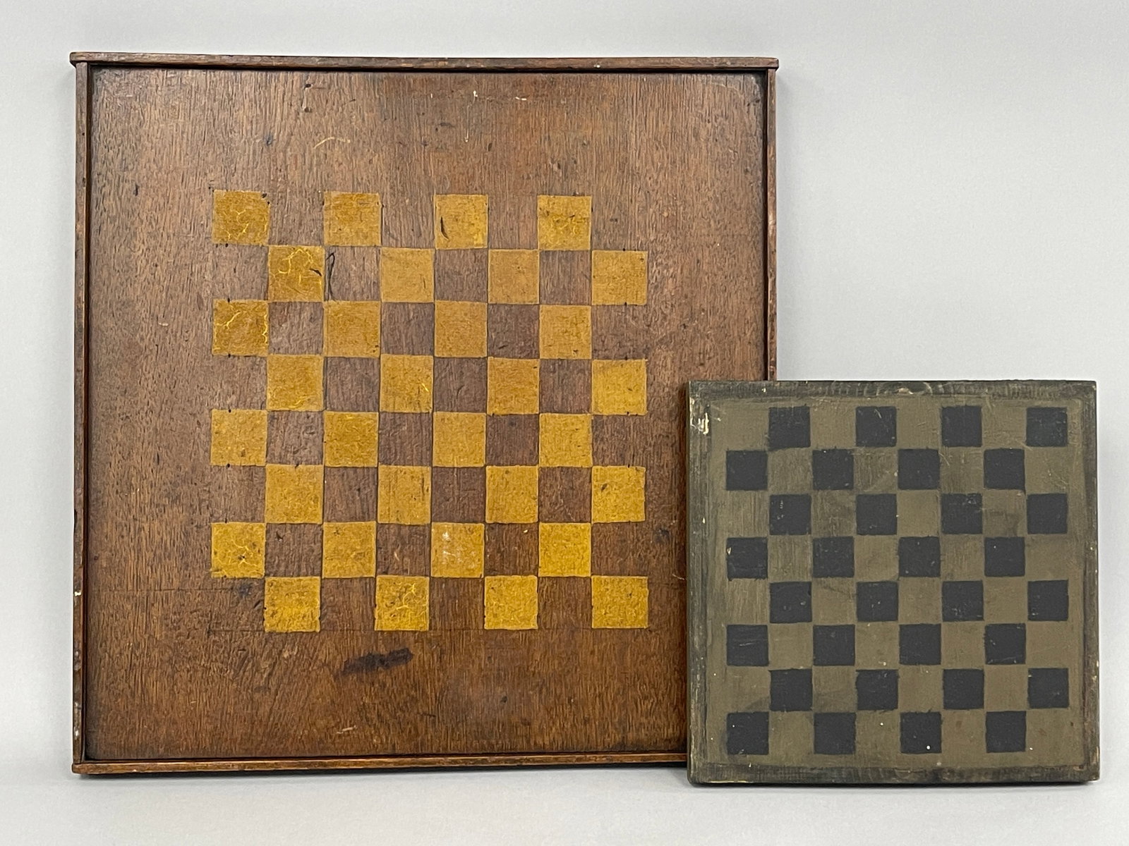 TWO PAINTED GAME BOARDS SMALL ONE IS A REPRODUCTION (1 of 3)