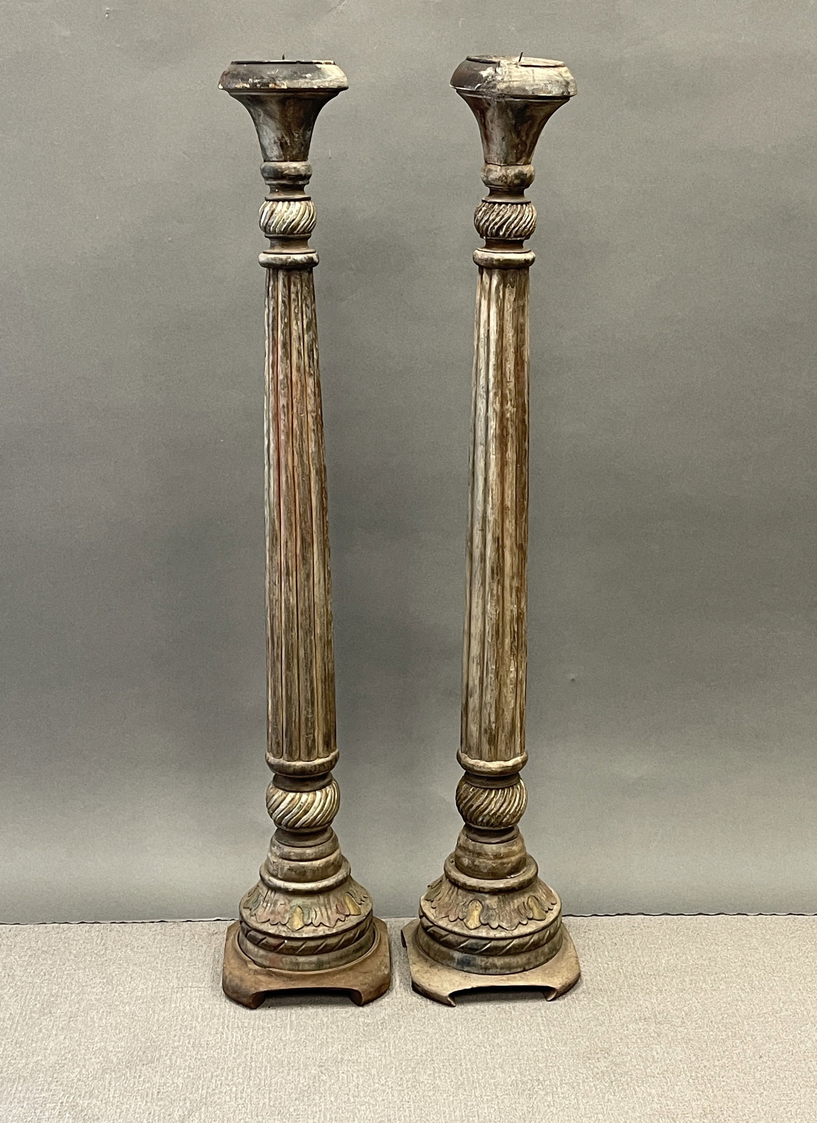 PAIR OF EARLY TALL CANDLESTICKS (1 of 6)