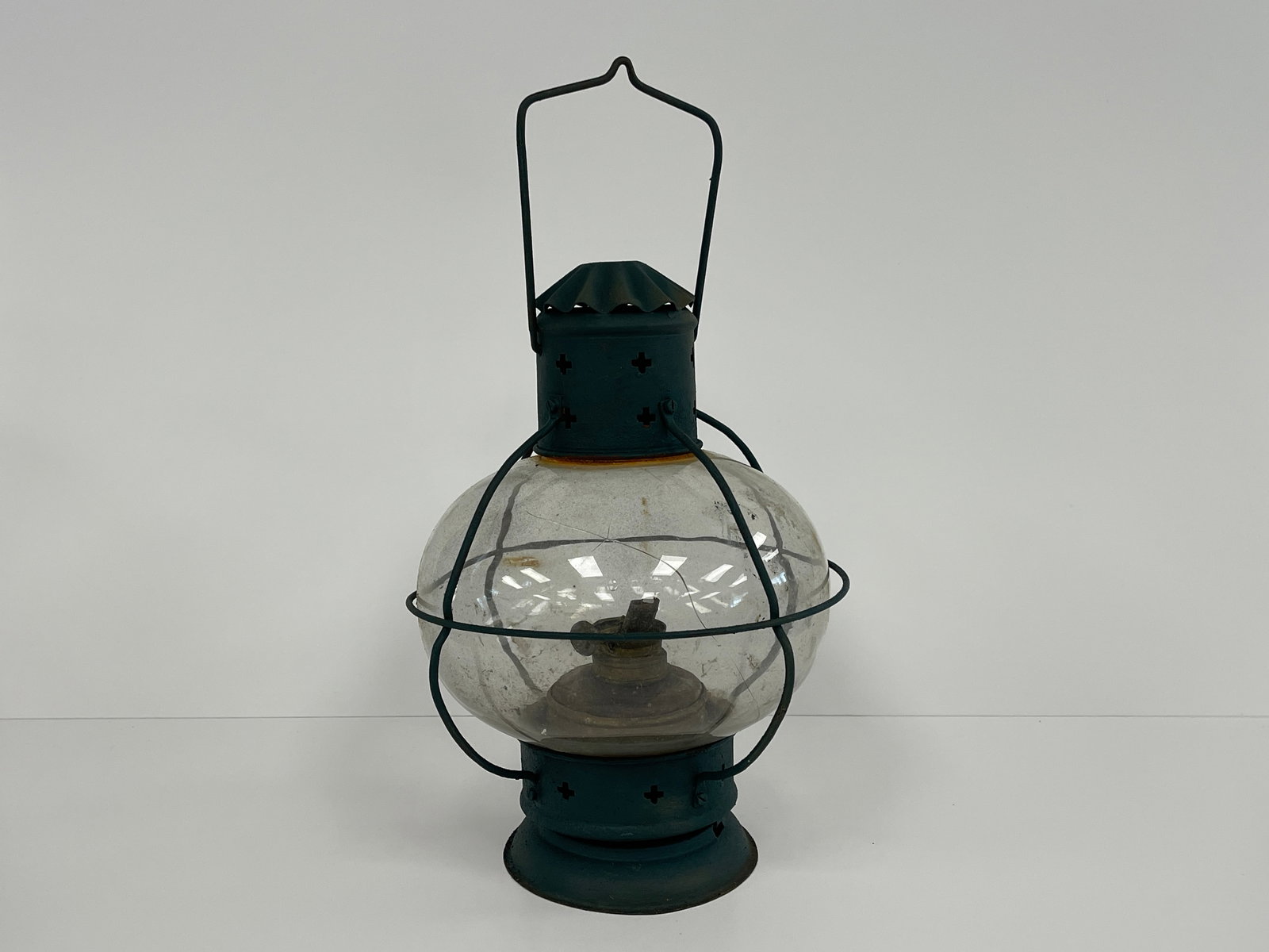 LOVELY CAGED ONION LAMP IN EARLY BLUE PAINT: LOVELY CAGED ONION LAMP IN EARLY BLUE PAINT